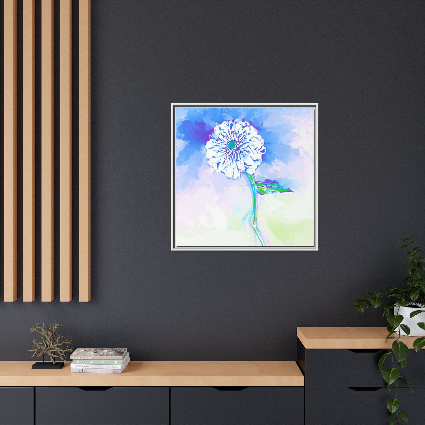 Zinnia Color Splash Matte Canvas Ultramarine Framed