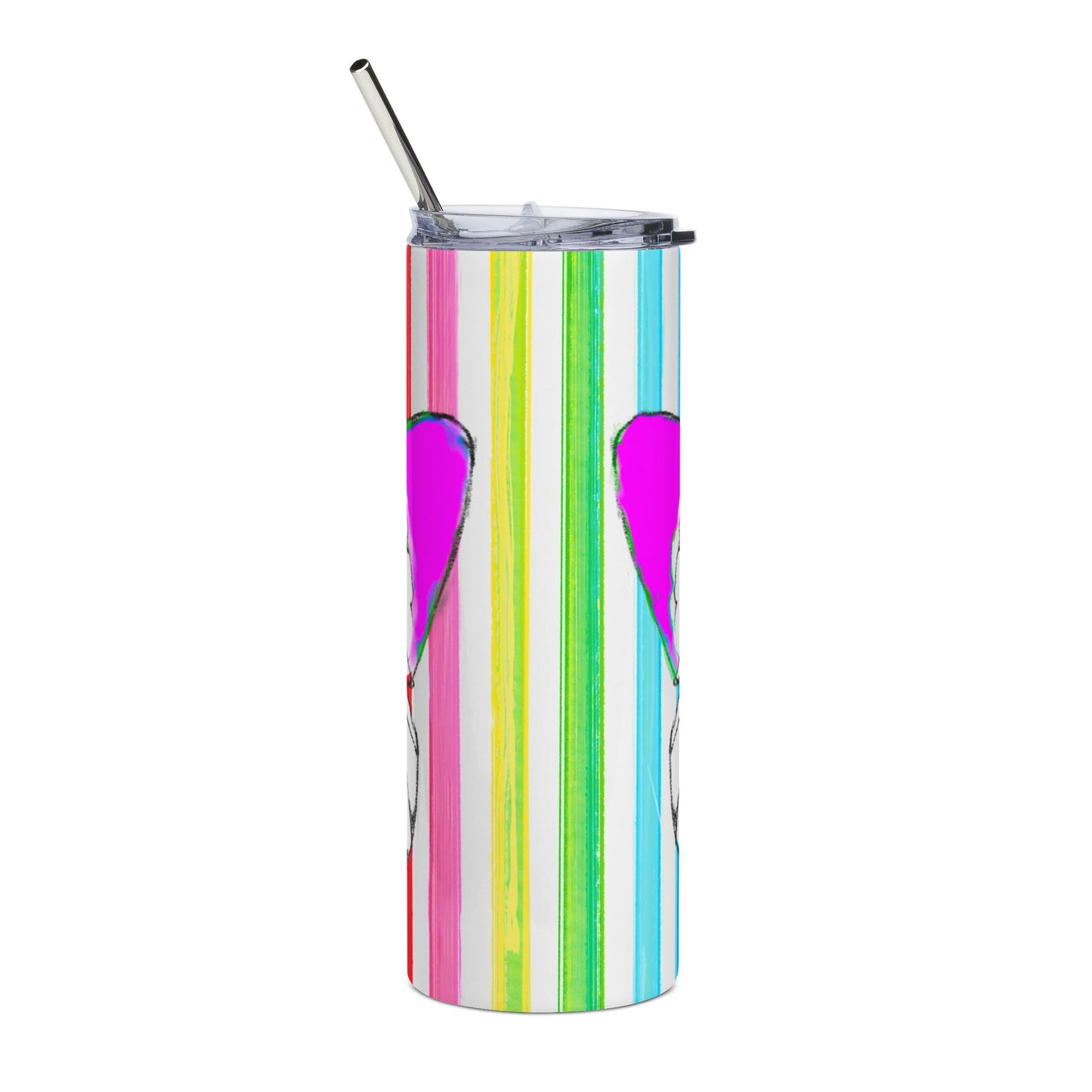 Stainless Steel Tumblers, 20oz Butterfly Watercolor Rainbow Stripes