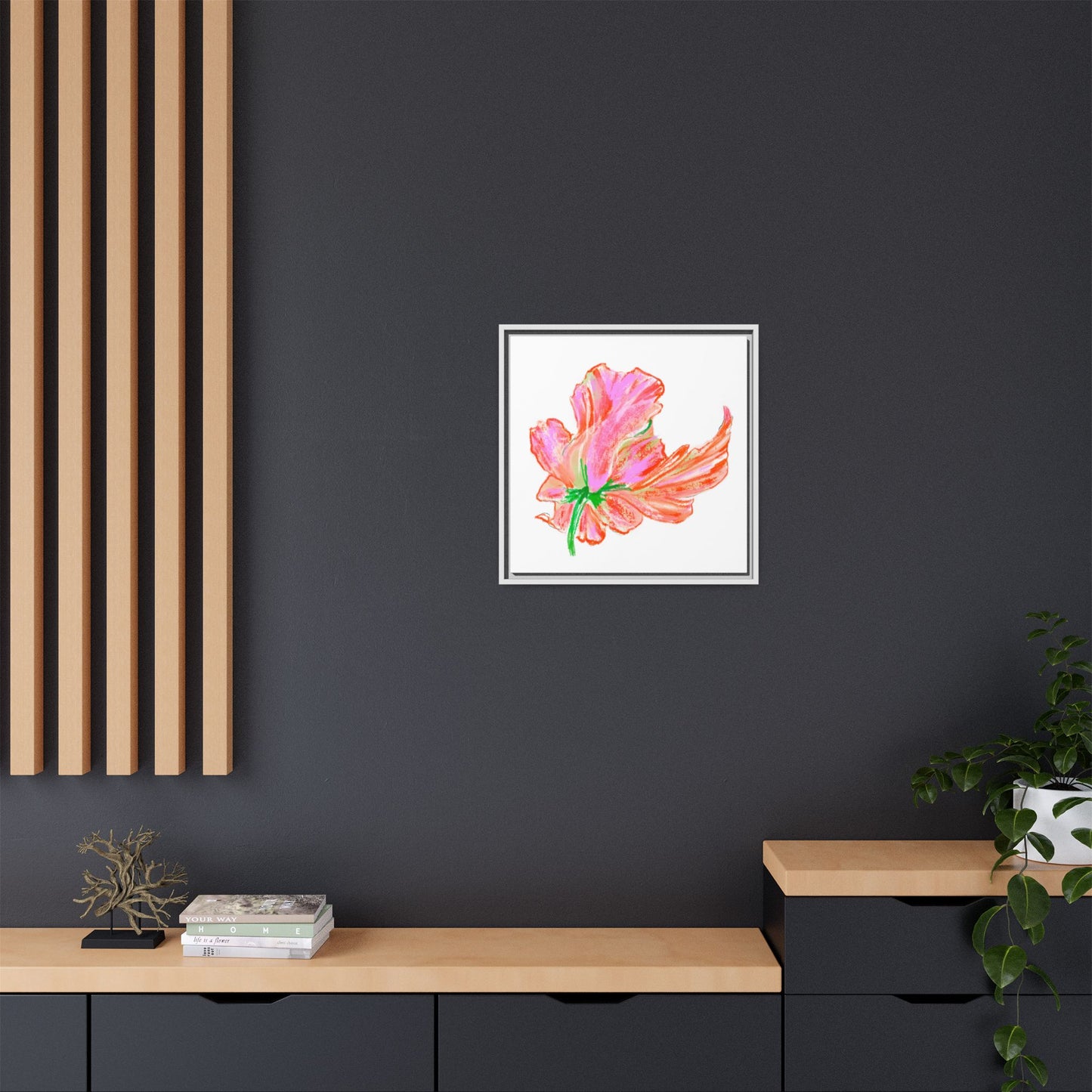 Wall Art Dancing Tulips Matte Canvas, Framed (Multi-color) Orange Pink