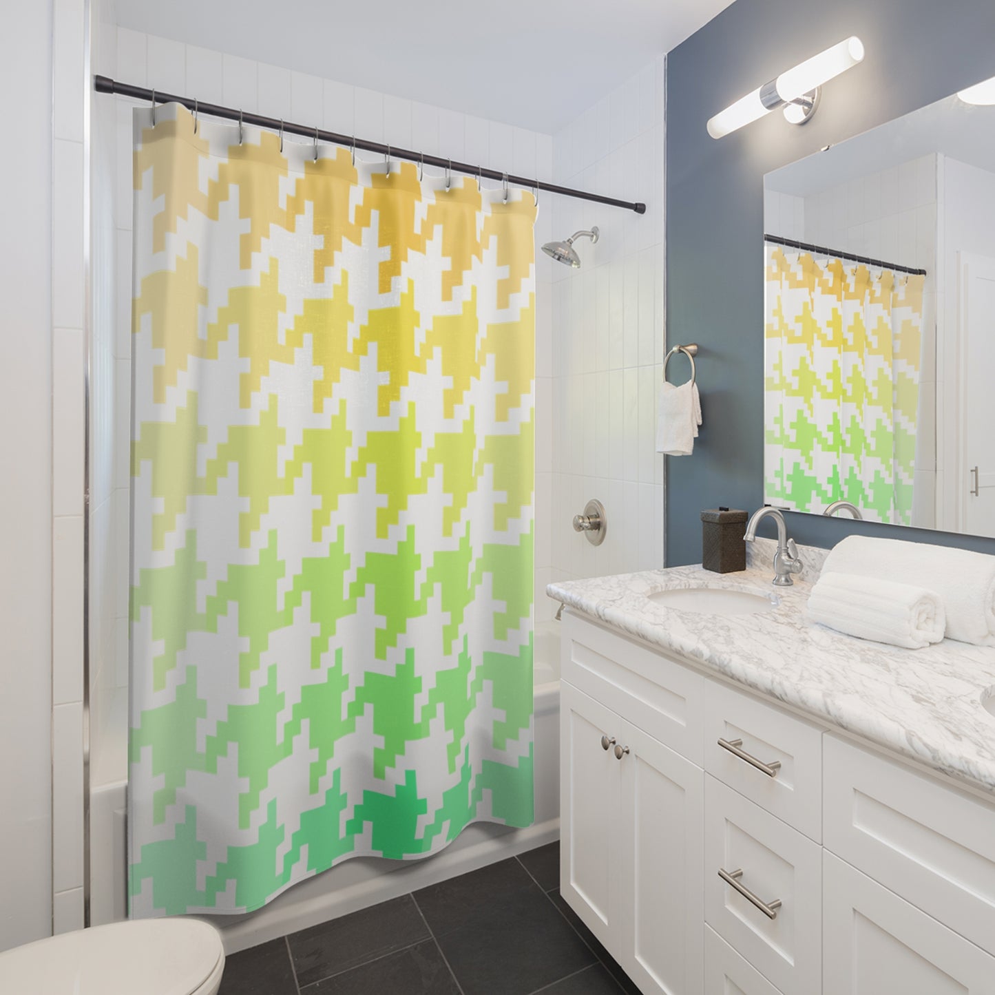Houndstooth Fun Shower Curtain Orange/Yellow/Green