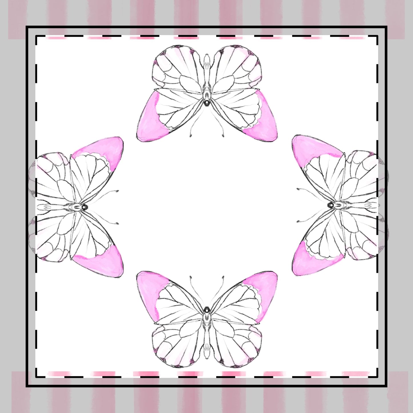 Butterfly Chroma Stripes, Cotton Twill Napkin, Pink , Fabric Background Creamy White