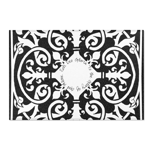 Scrollwork Indoor/Outdoor Rug Black "Soli Deo Gloria"