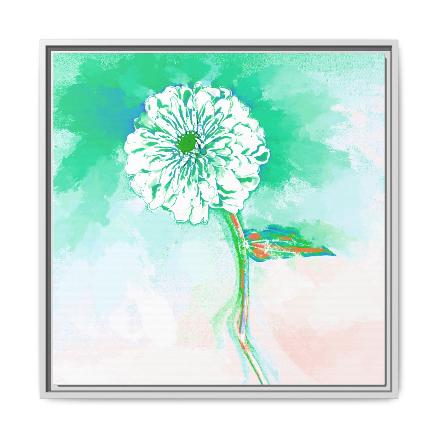Zinnia Color Splash Matte Canvas Green Framed
