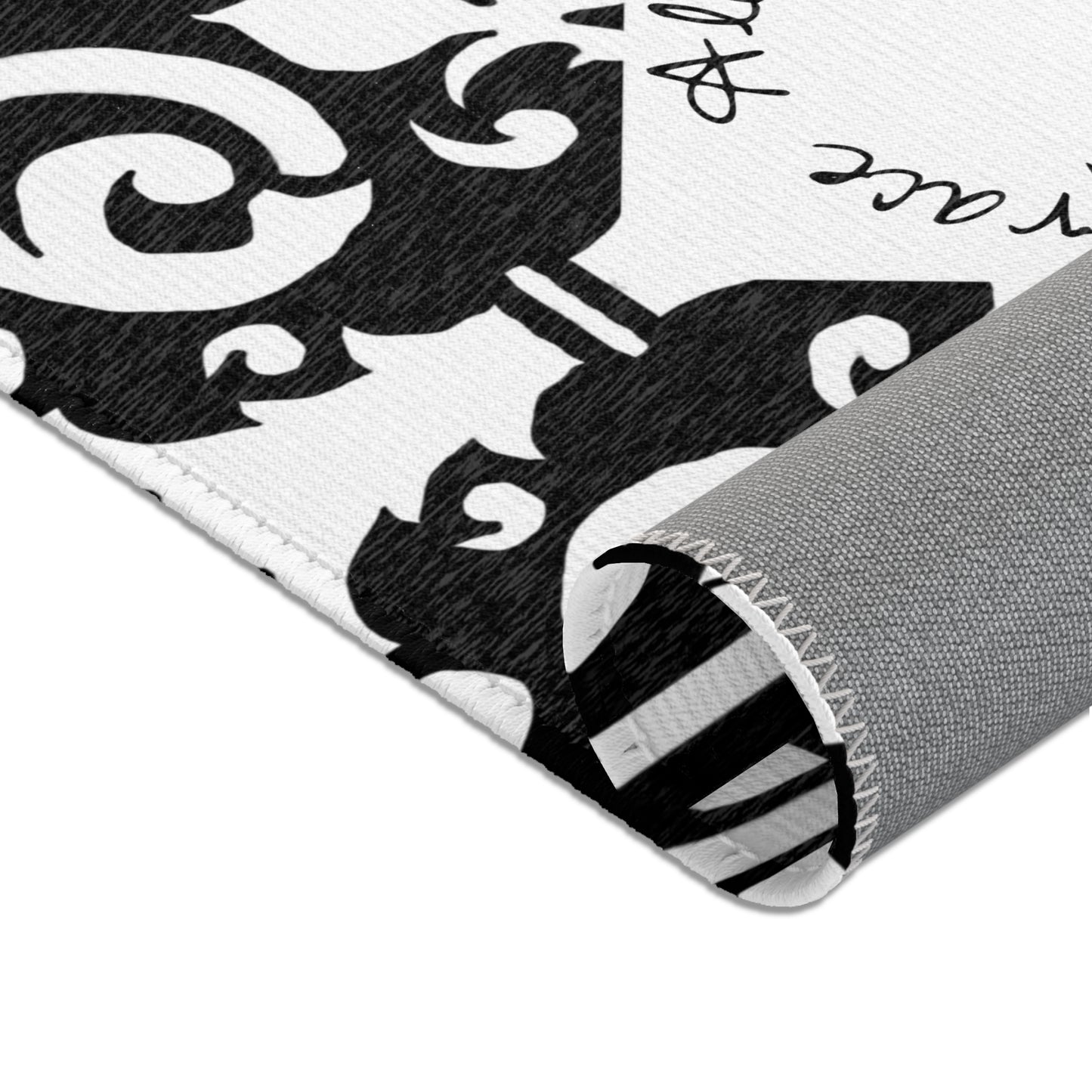 Scrollwork Indoor/Outdoor Rug Black "Sola Gratia..."