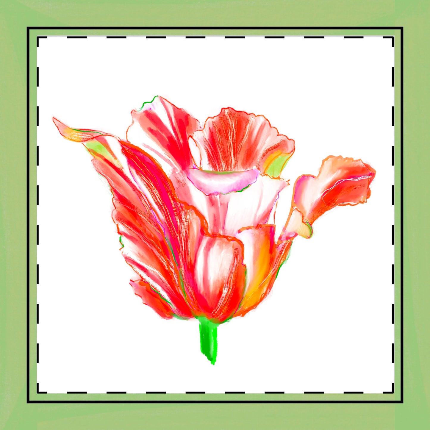 Tulip Love Poly Twill Napkin Spring Green border