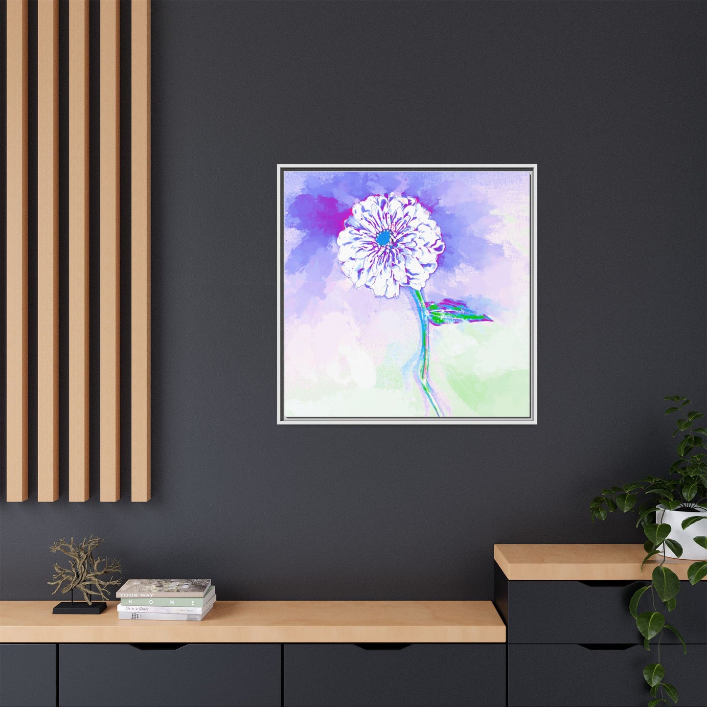 Zinnia Color Splash Matte Canvas Purple Framed