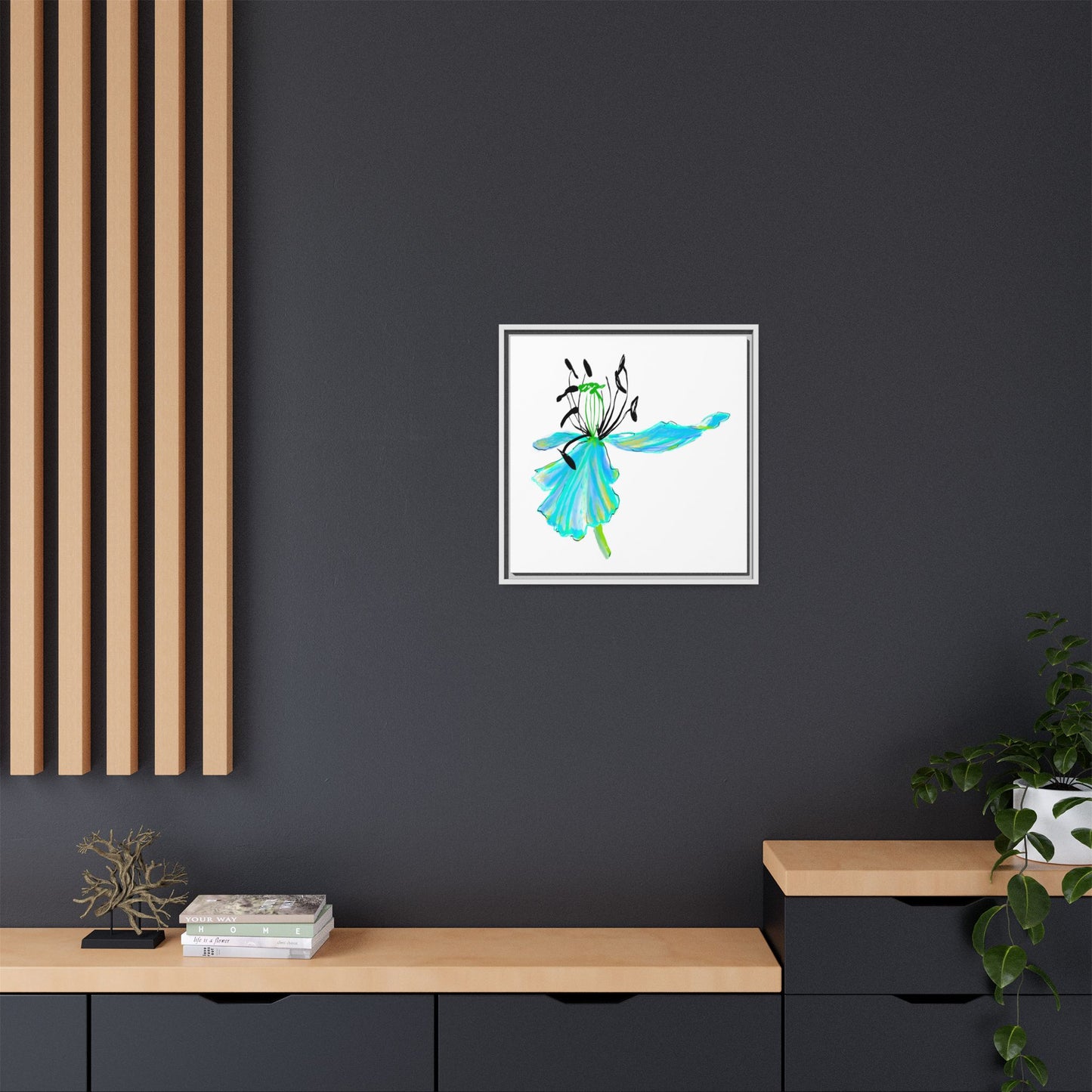 Wall Art Canvas Dancing Tulips Framed Aqua