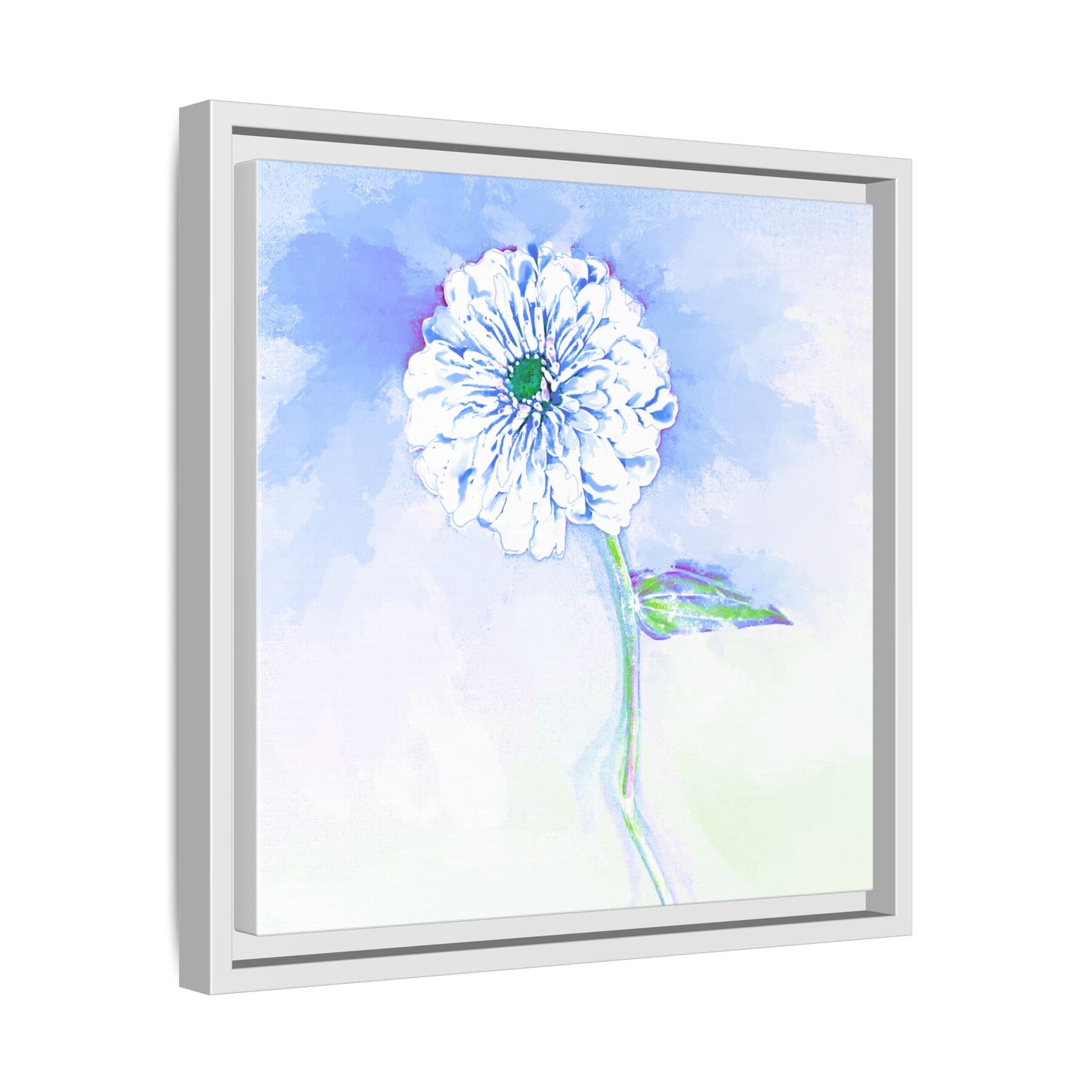 Zinnia Color Splash Matte Canvas Soft Blue Framed