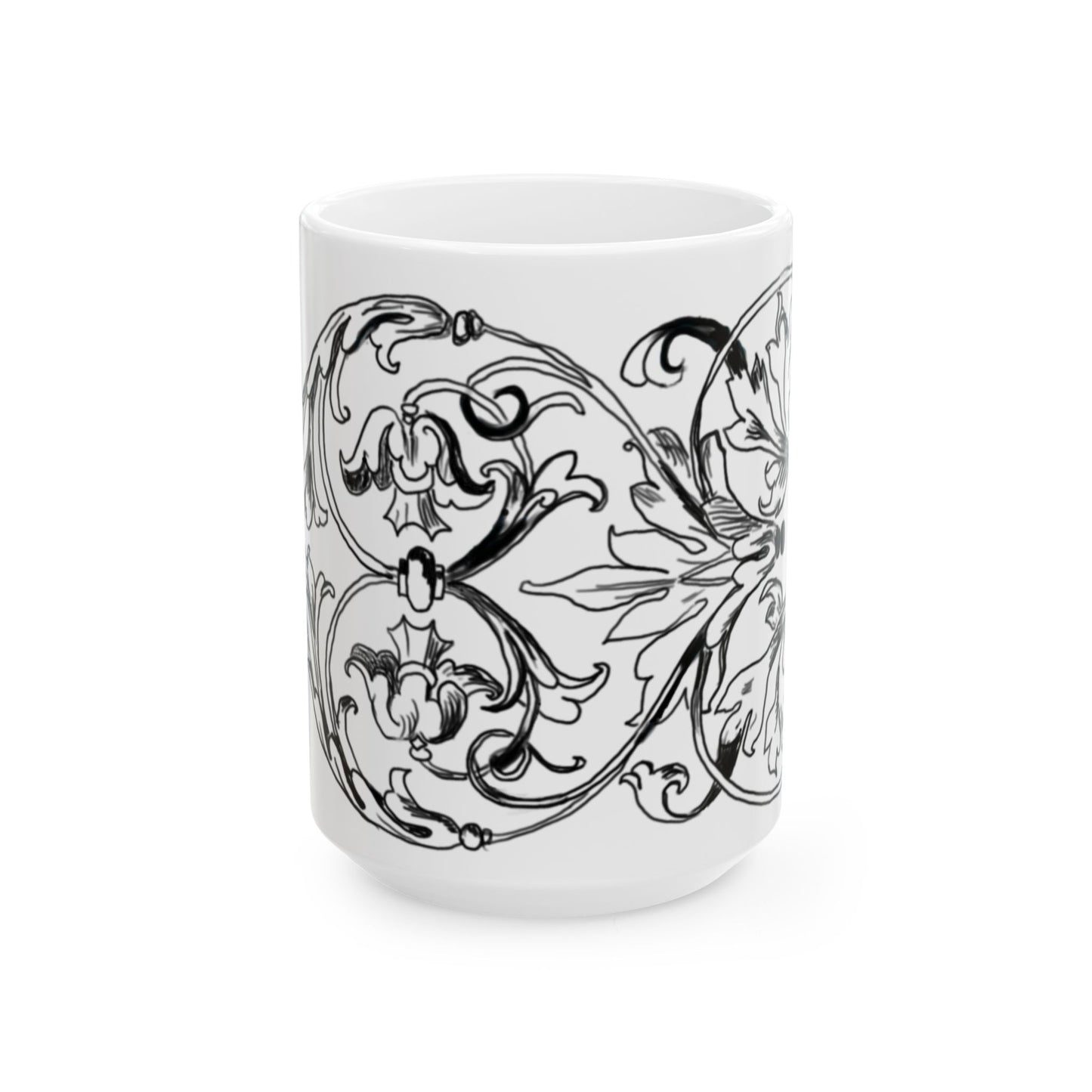 Scrollwork Ceramic Mug Black and White