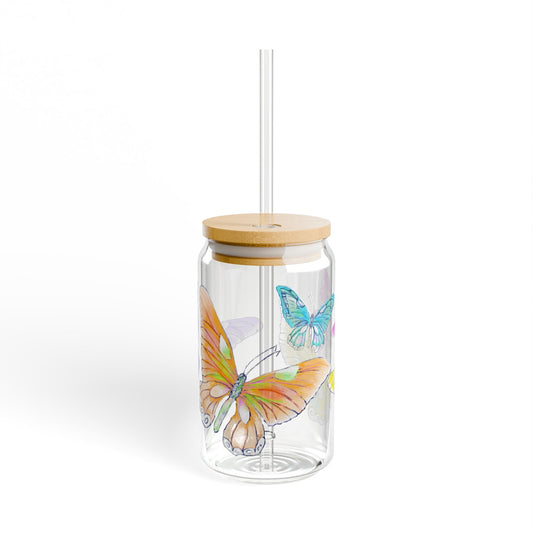 Butterfly Swing ,Largest Butterfly is Orange 16oz. Sipper Glass, Choose With or Without lid