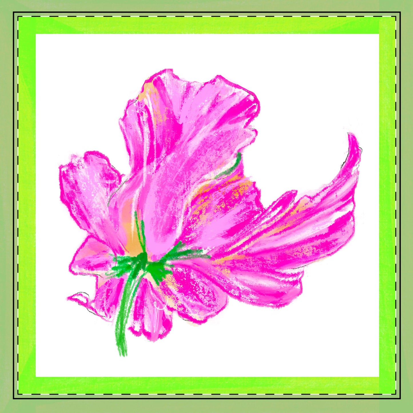 Tulip Love Poly Twill Napkin Spring Green border