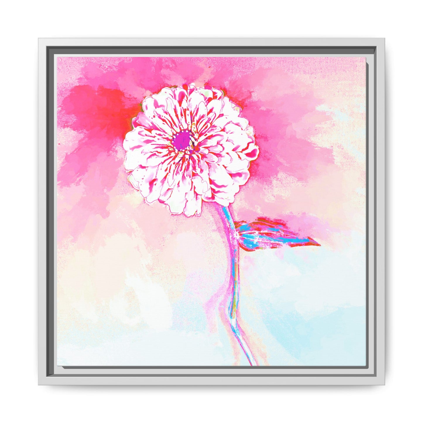 Zinnia Color Splash Matte Canvas Pink Framed