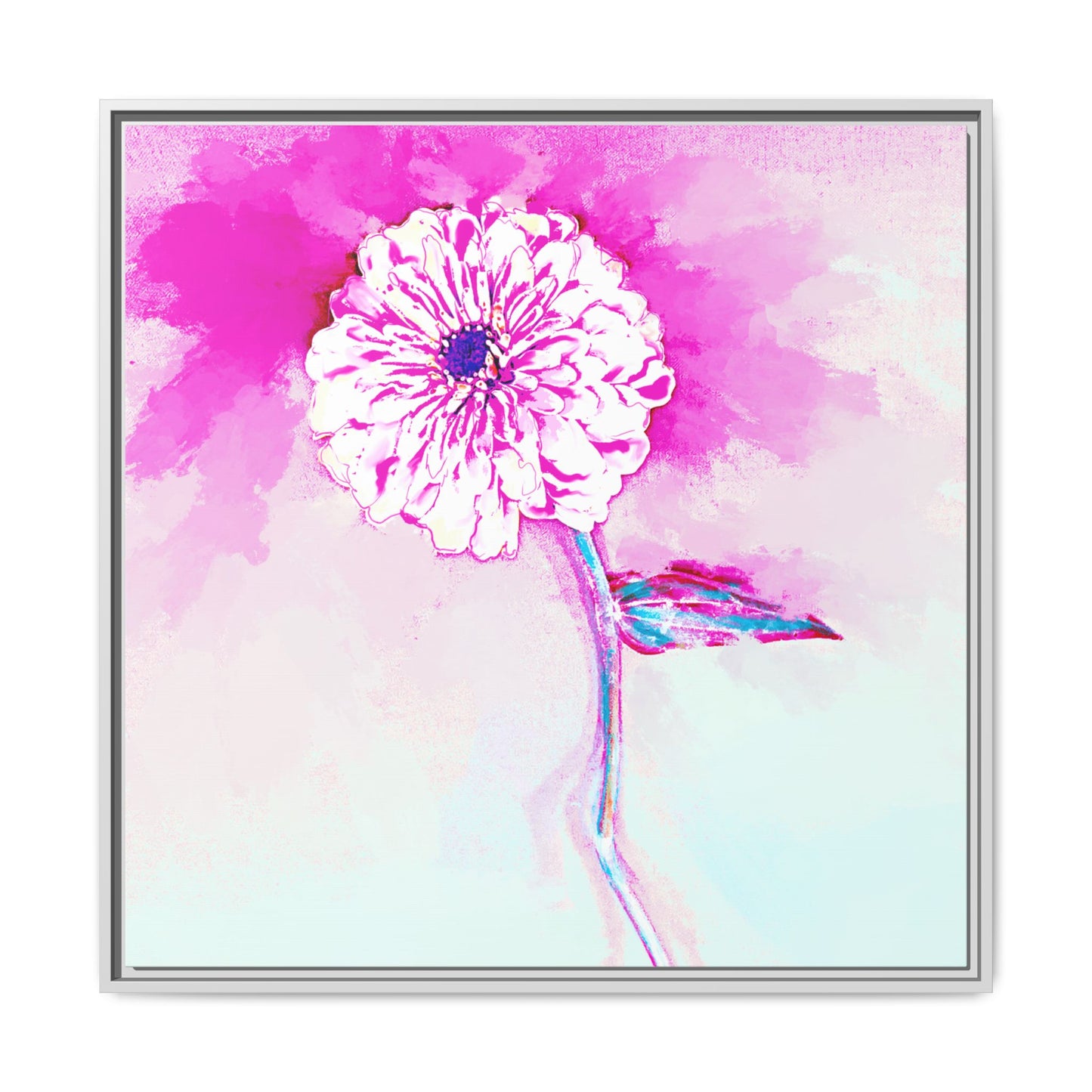 Zinnia Color Splash Matte Canvas Bright Raspberry Framed