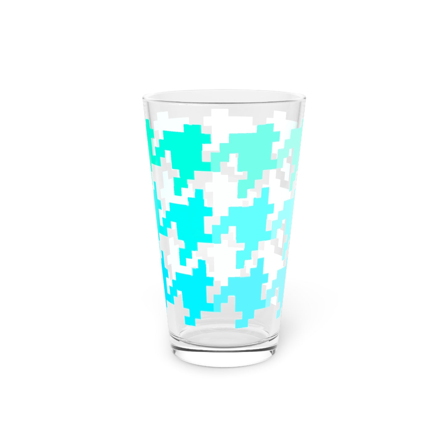 Houndstooth Fun in Aqua Pint Glass, 16oz