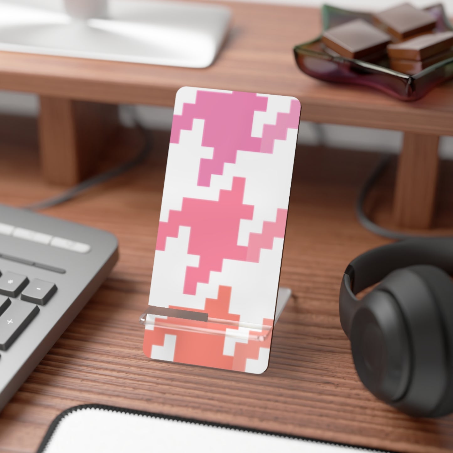 Houndstooth Smartphone Display Stand (Shades of Pink and Orange)