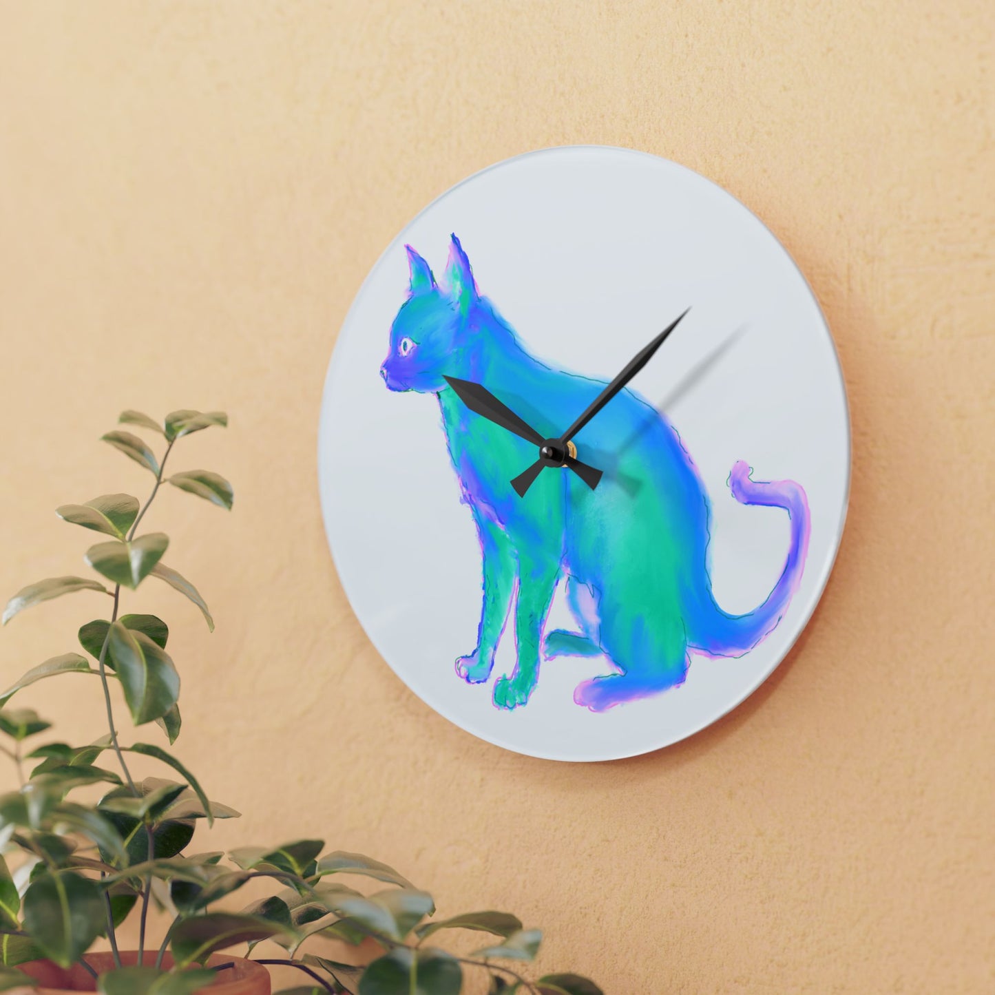 Colorful Dogs & Cats Wall Clock in Blue and Green