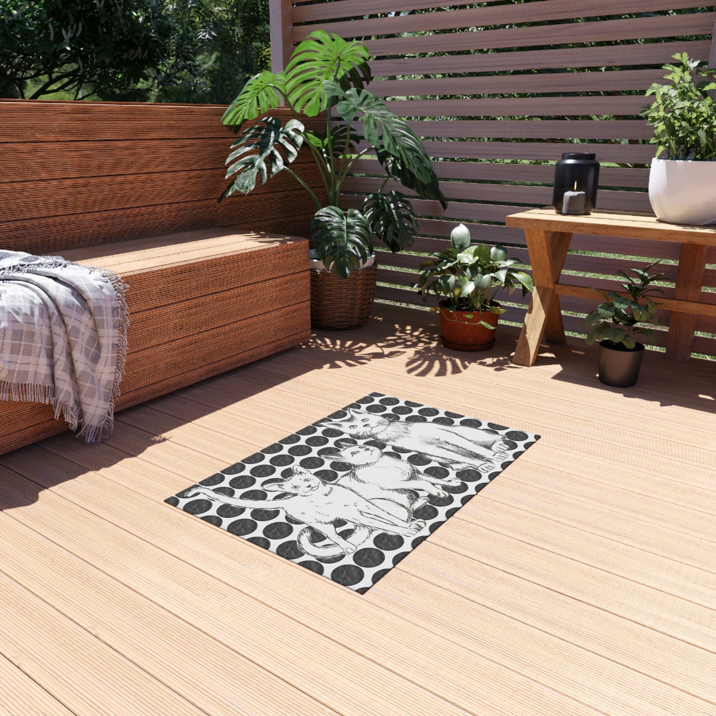 Kitty Fun Indoor/Outdoor Rug black and white