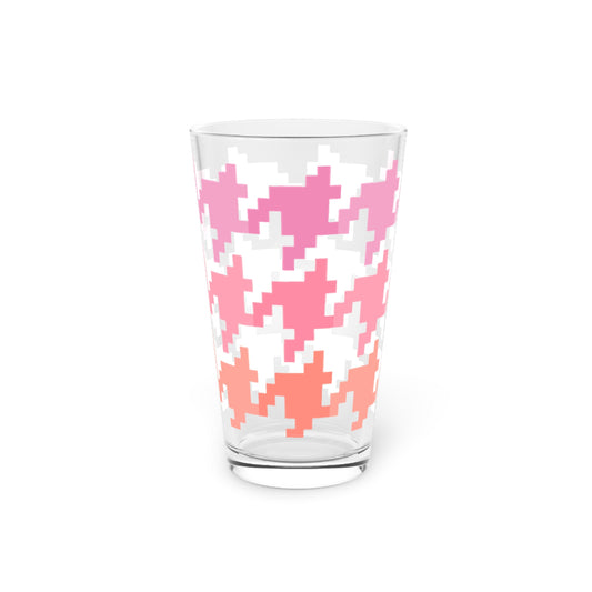 Houndstooth Fun in Pink Pint Glass, 16oz