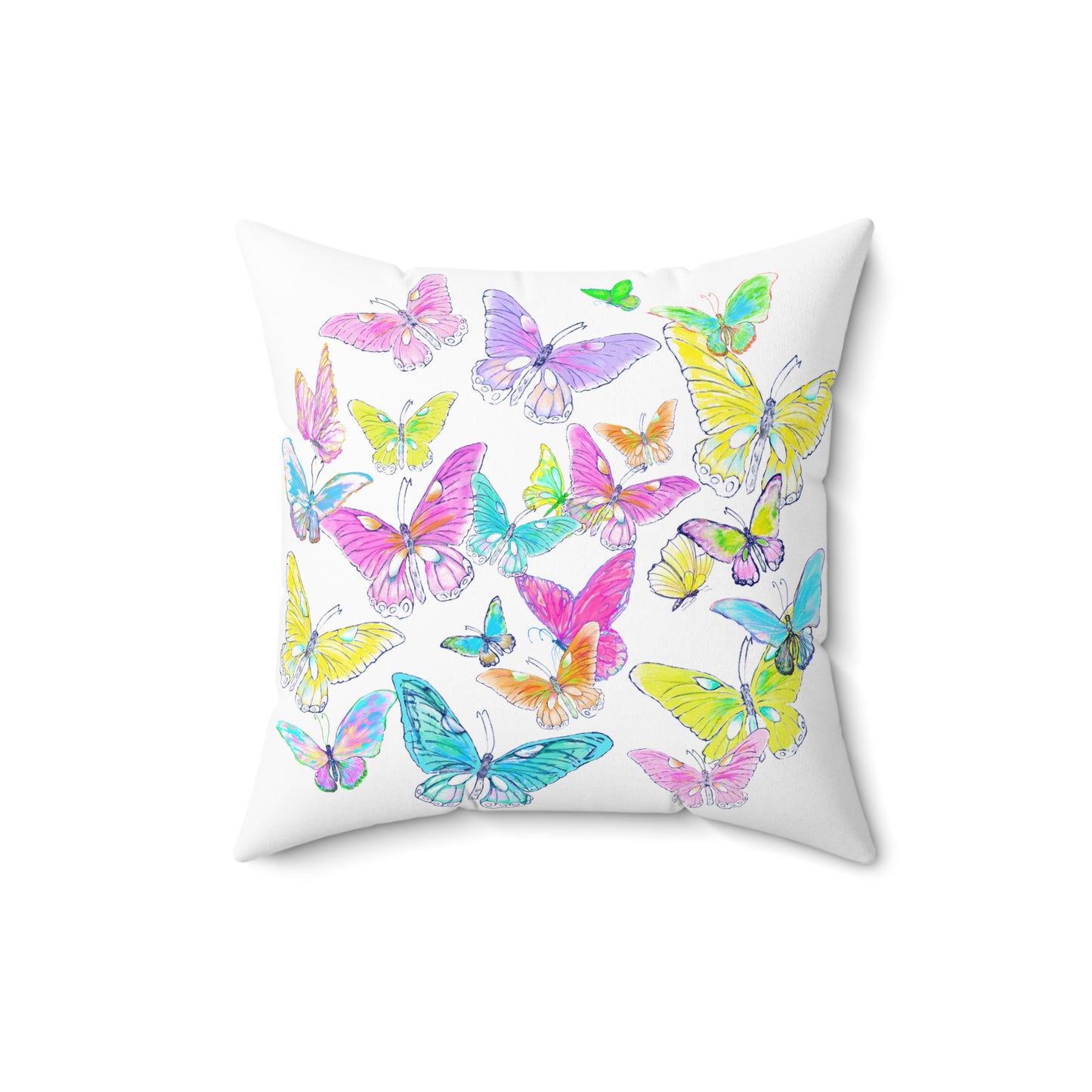 Dogi Butterfly Flutter Spun Polyester Square Pillow. Multi-Color Butterflies, Dalmatian