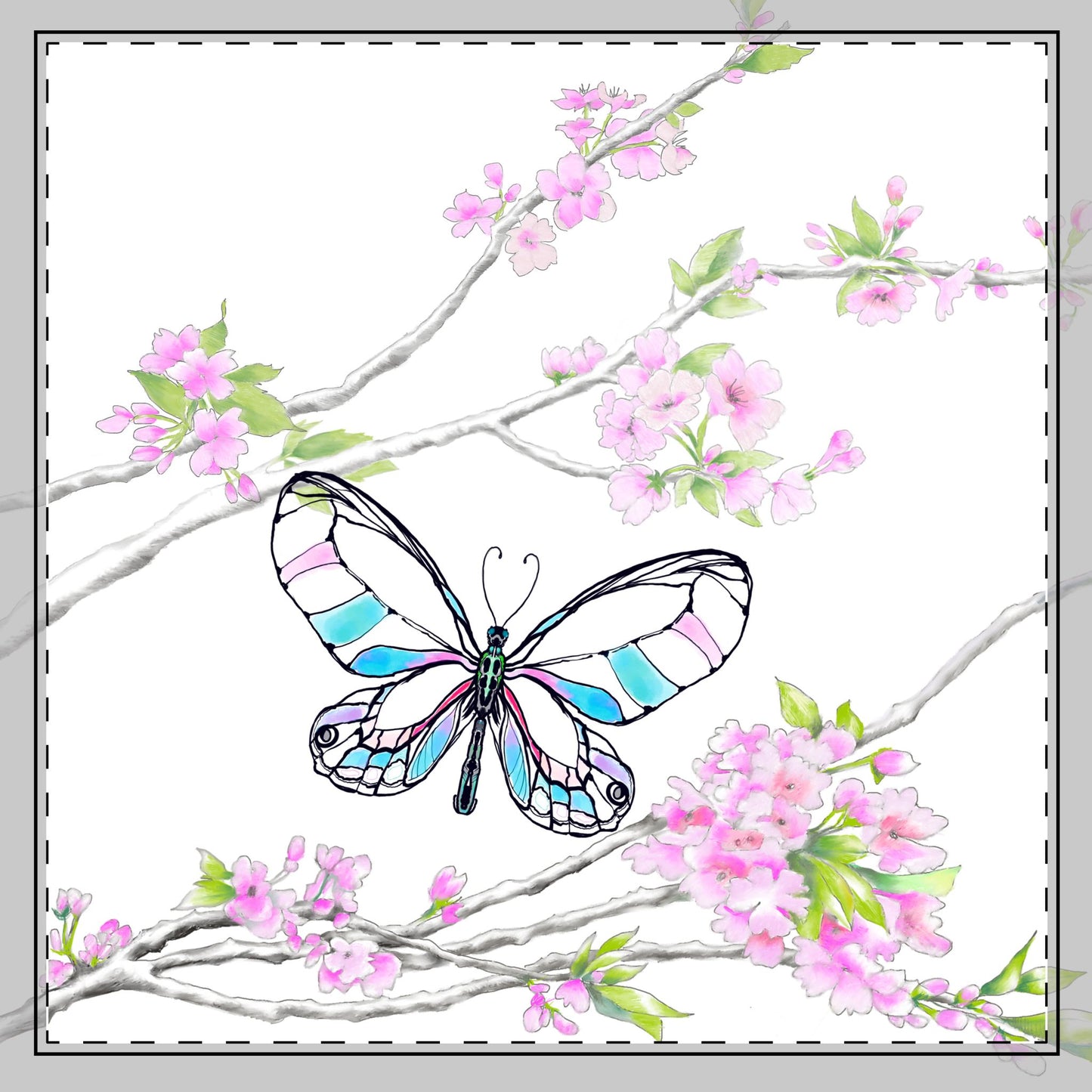 Butterfly Blossom Romp Poly Twill Napkin in Aqua & Pink #2
