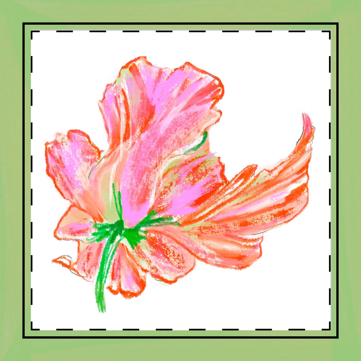 Tulip Love Poly Twill Napkin Spring Green border