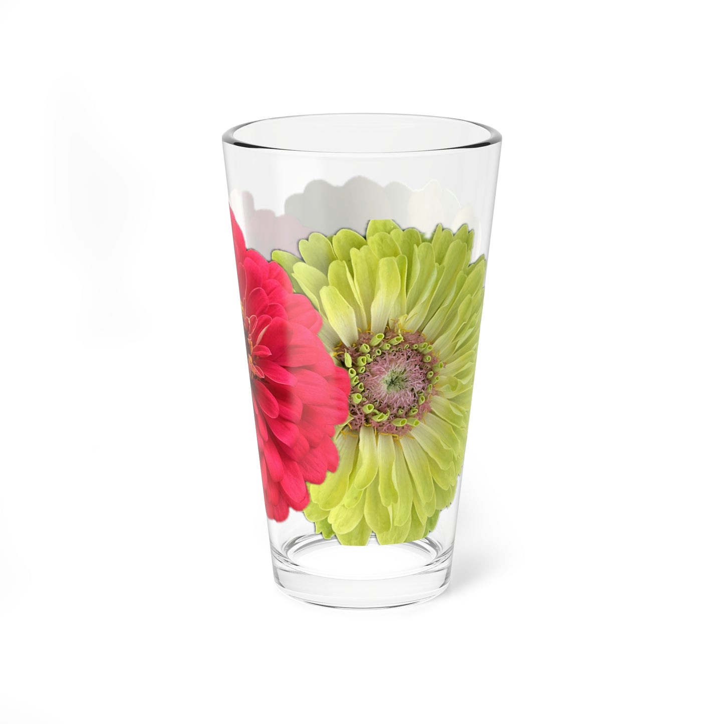 Zinnia Pint Glass Yellow Red