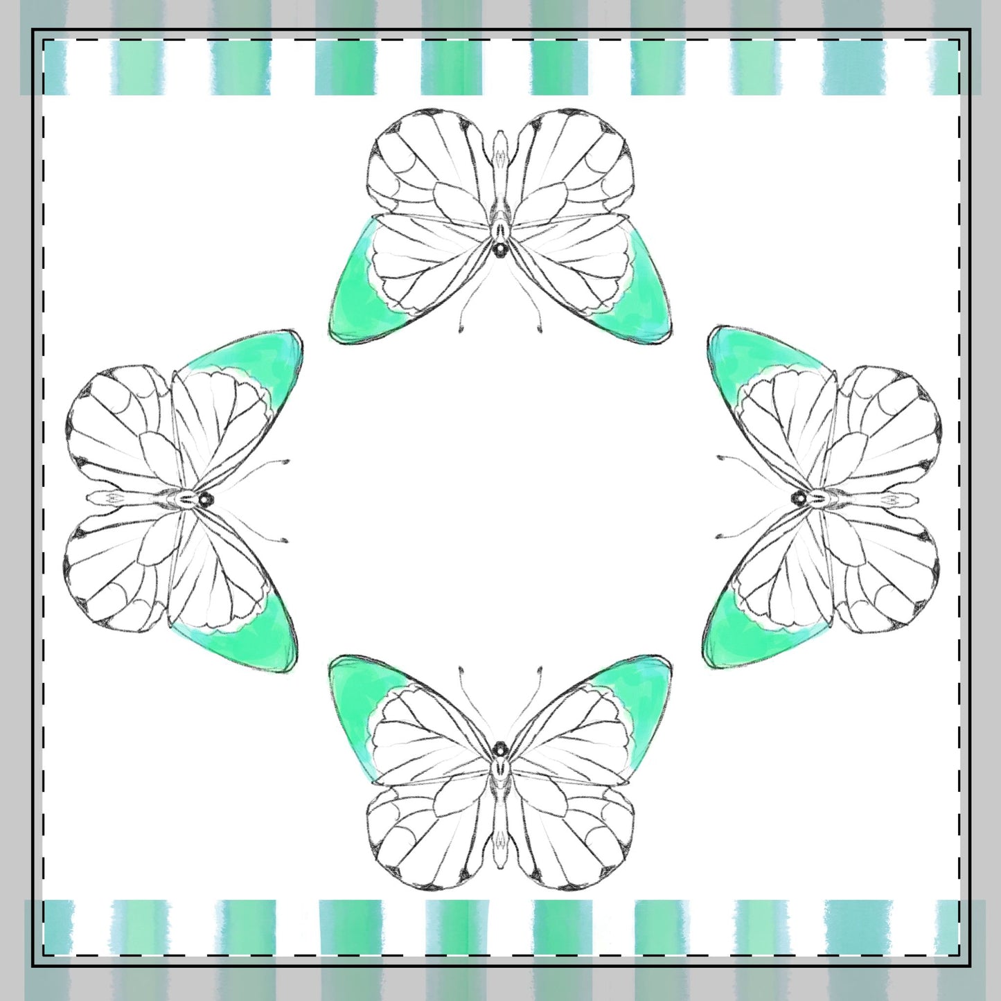 Butterfly Chroma Stripes, Cotton Twill Napkin, Blue Green , Fabric Background Creamy White