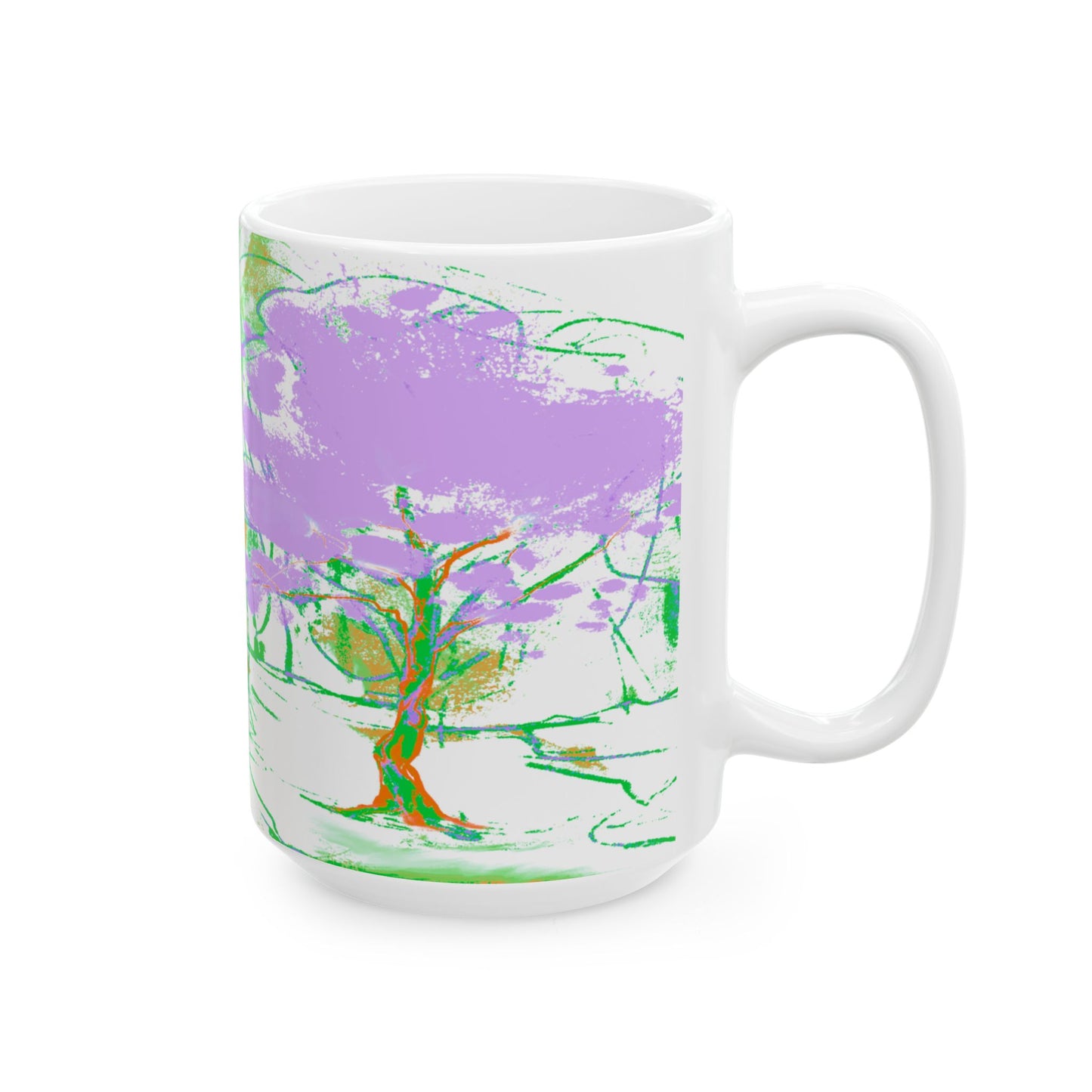Joyful Landscapes Ceramic Mug in Green and Purple, 11oz, 15oz