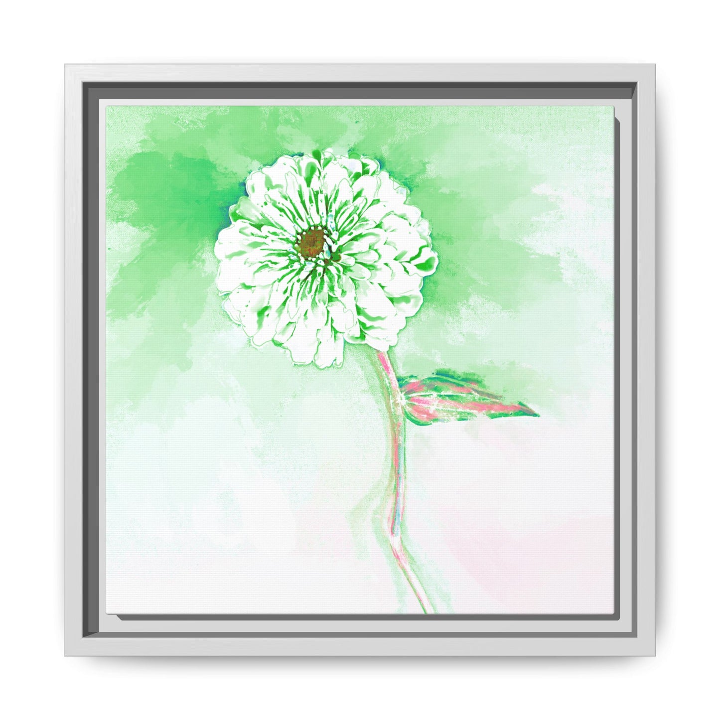 Zinnia Color Splash Matte Canvas Soft Green Framed