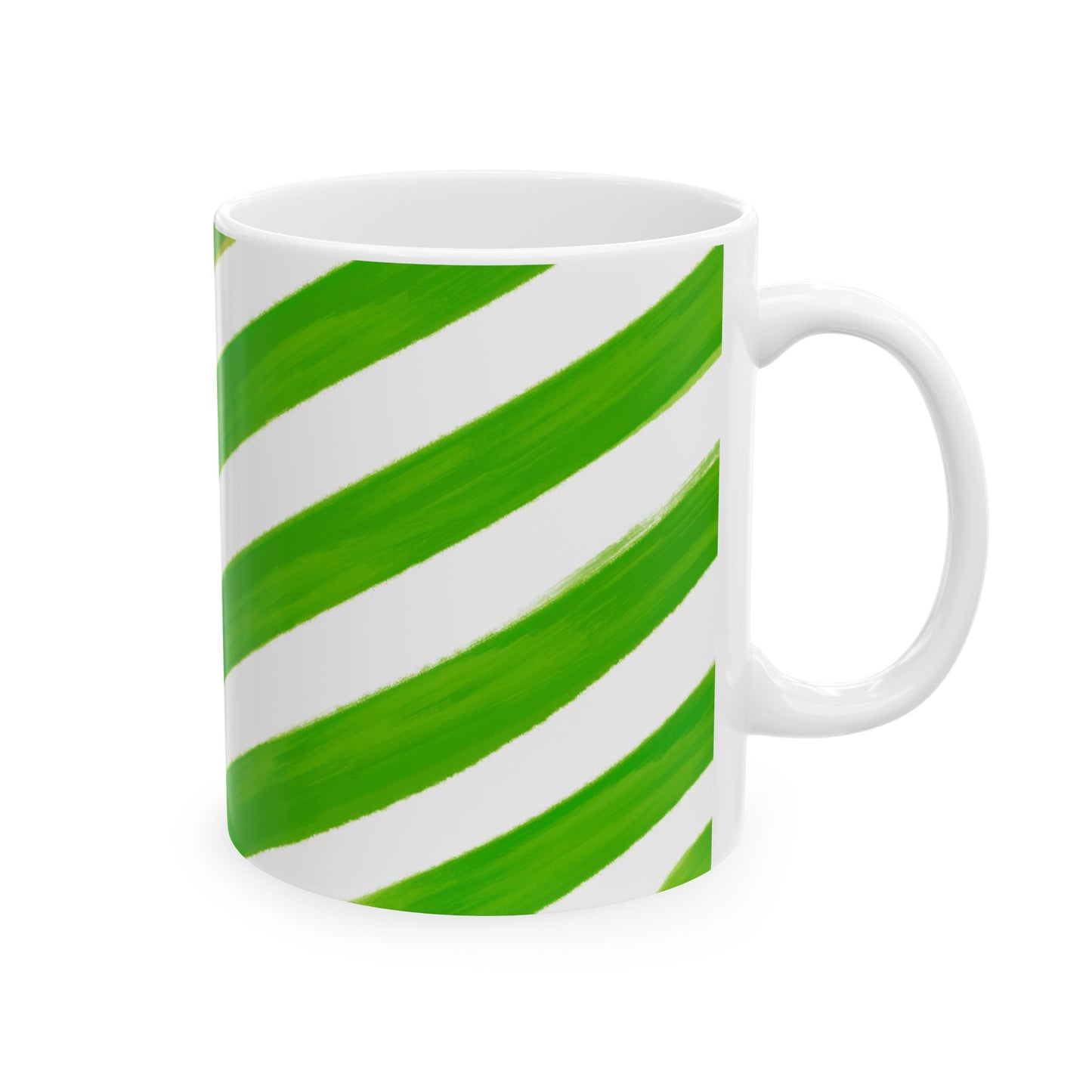 Diagonal Stripe Ceramic Mug in Medium Green, 11oz