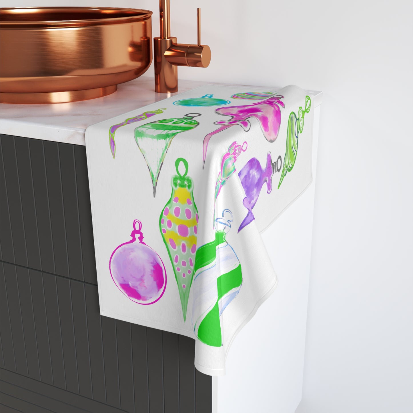 Christmas Hand Towels Watercolor Ornaments