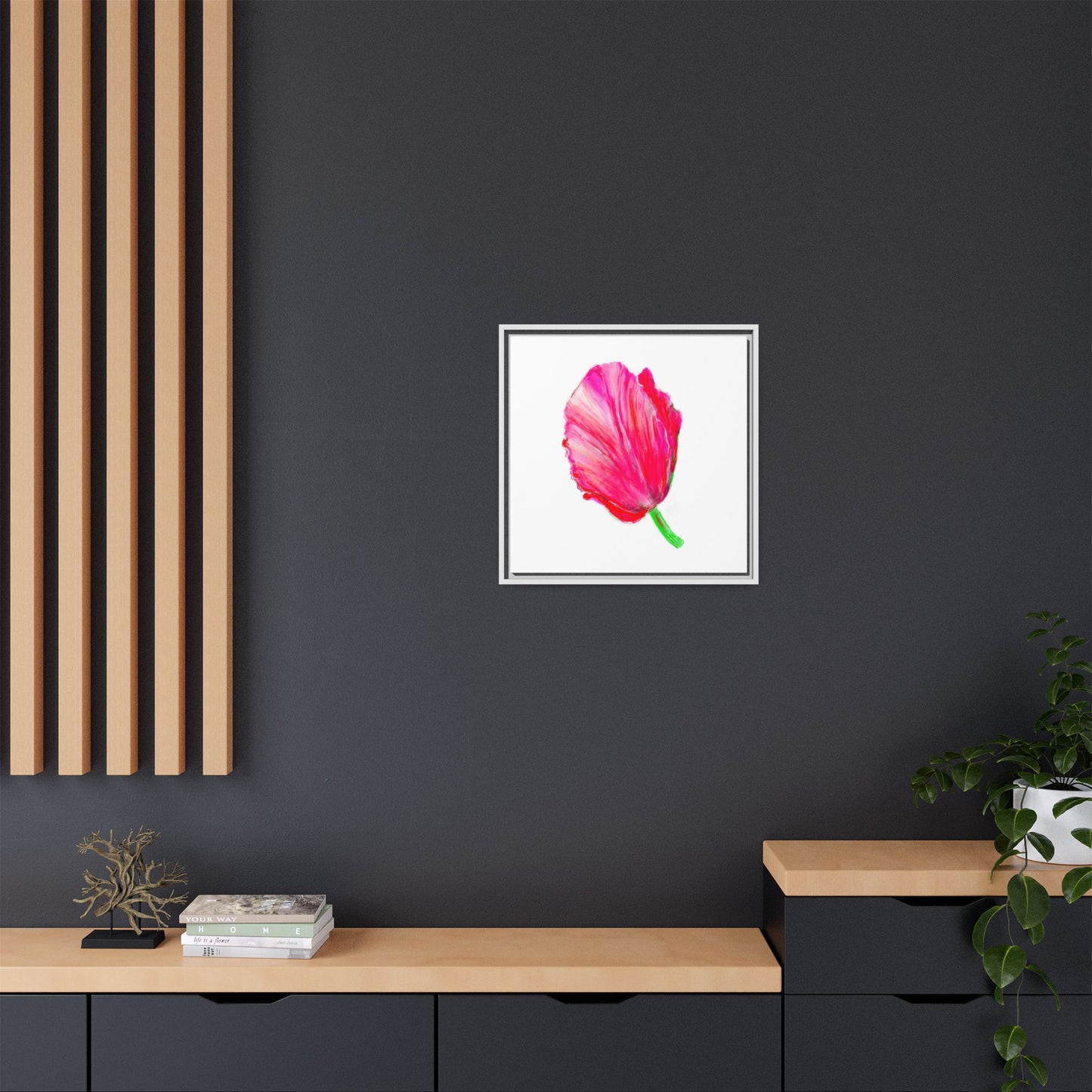 Wall Art Dancing Tulips Matte Canvas, Framed (Multi-color) Raspberry Red