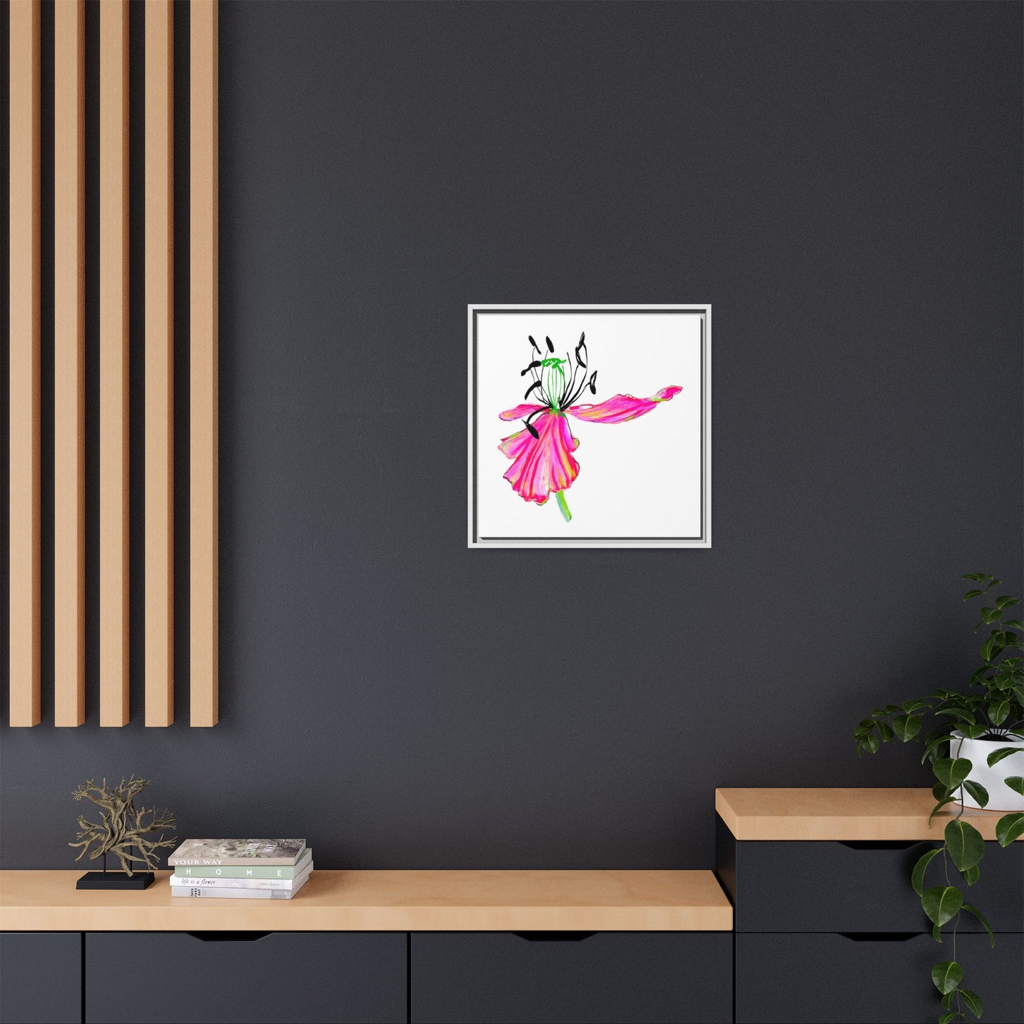 Wall Art Dancing Tulips Matte Canvas, Framed (Multi-color) Raspberry
