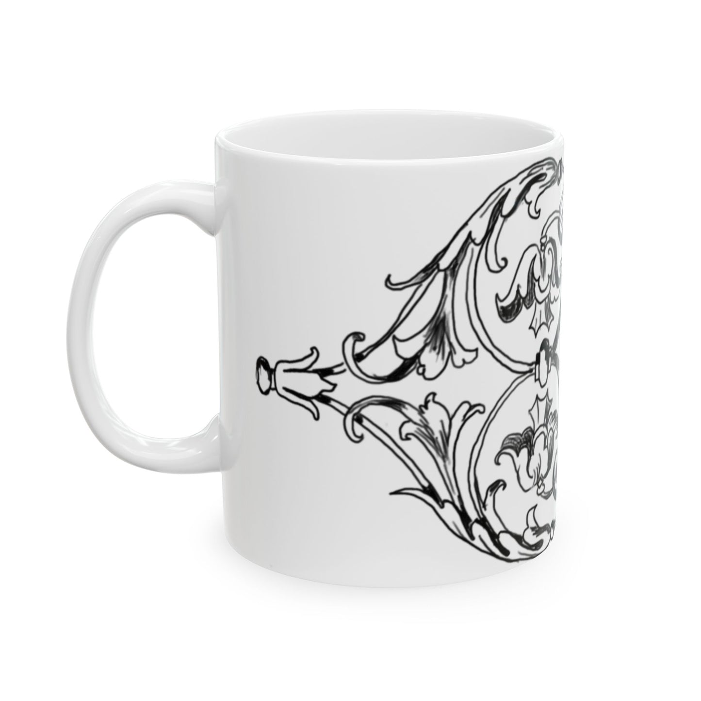 Scrollwork Ceramic Mug Black and White