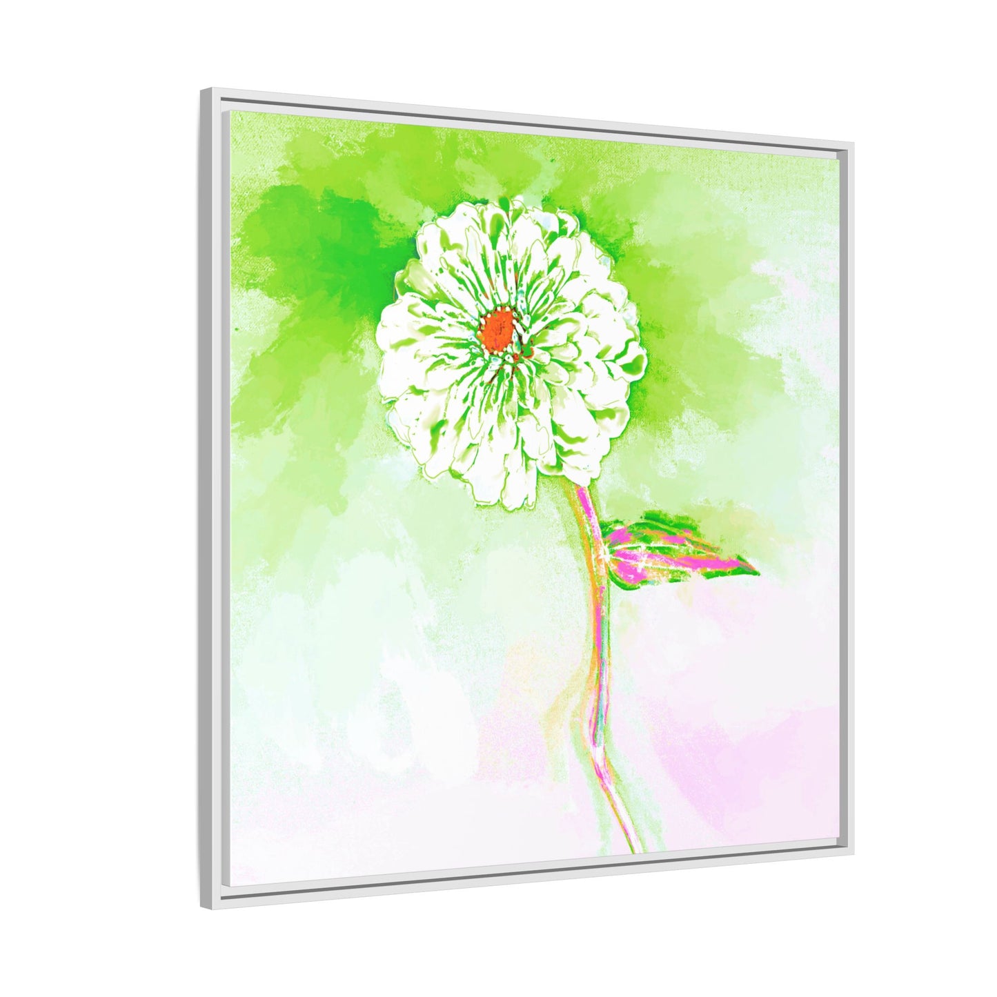Zinnia Color Splash Matte Canvas Yellow Green Framed