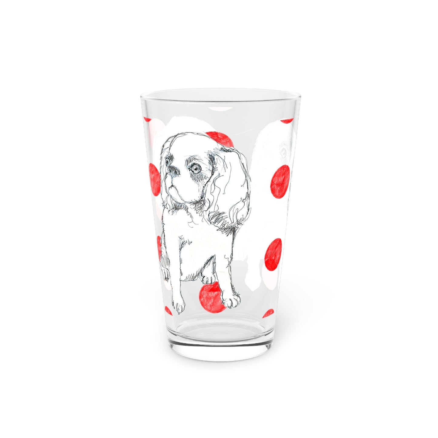 Dogi Fun and Polka Dots Pint Glass in Red, Cocker Spaniel, 16oz