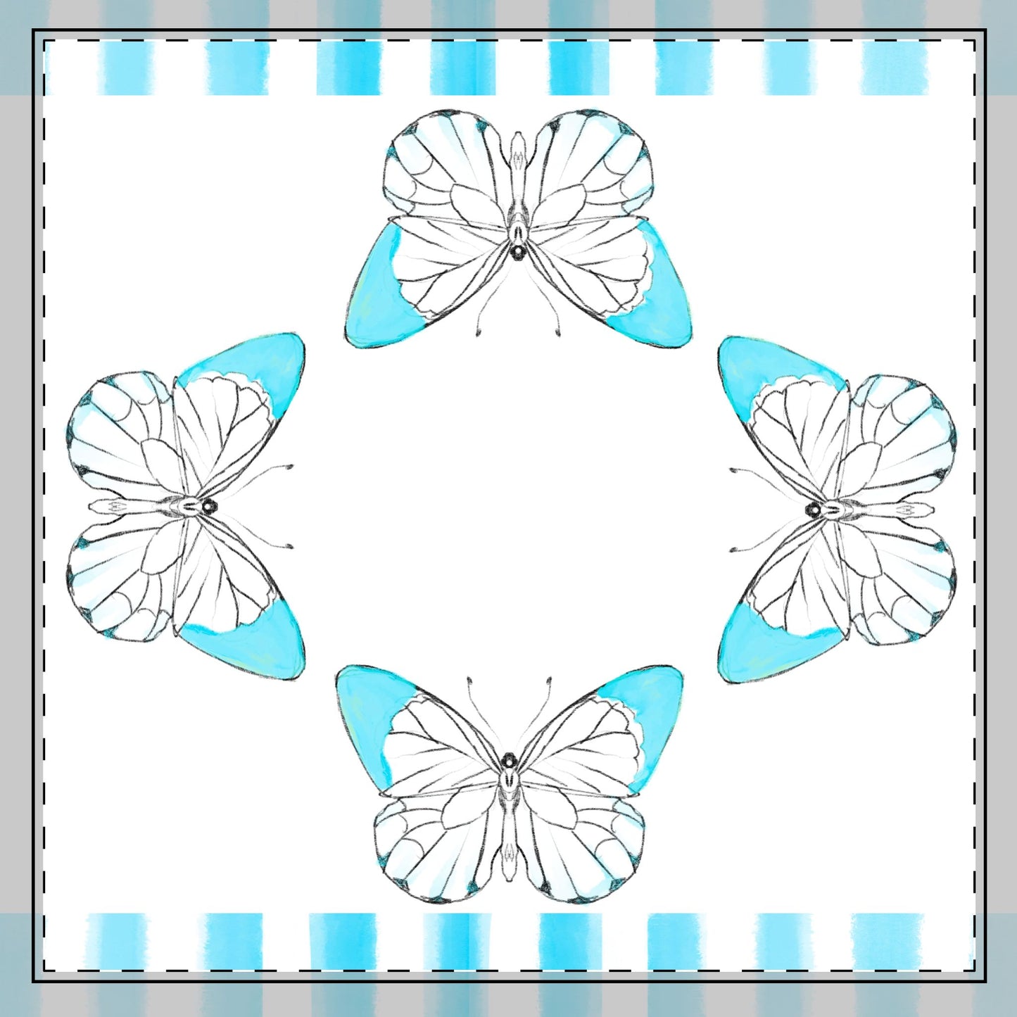 Butterfly Chroma Stripes Poly Twill Napkin, Aqua, Fabric Background Bright White