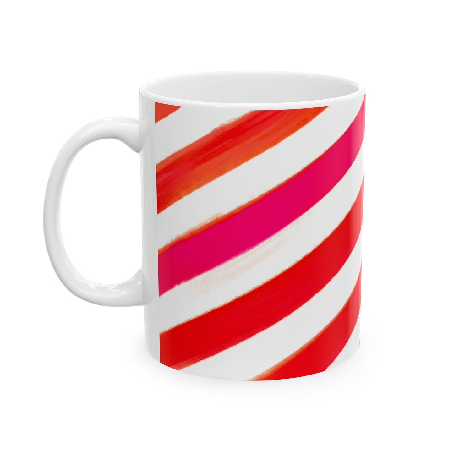 Diagonal Stripe Ceramic Mug in Red Pink, 11oz