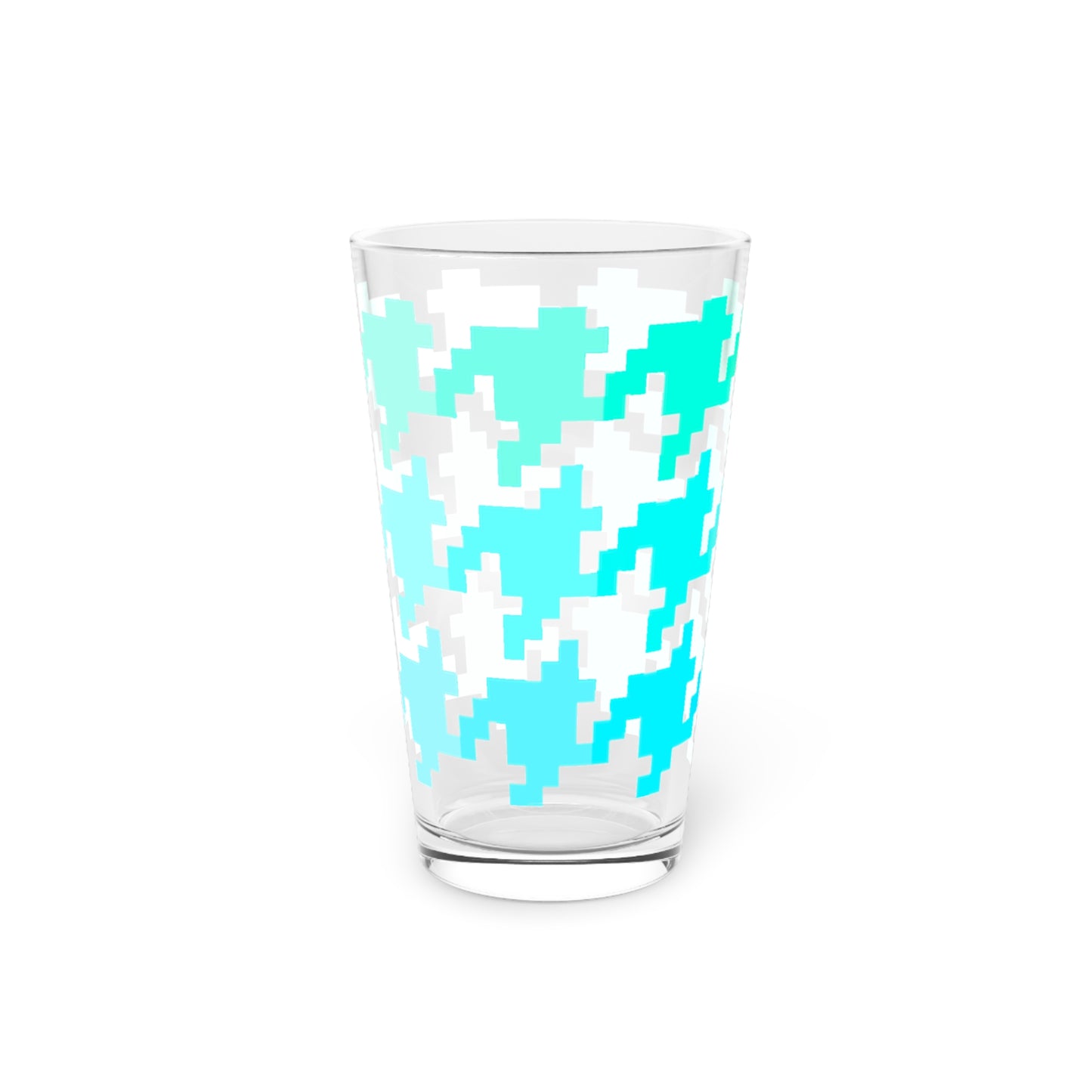 Houndstooth Fun in Aqua Pint Glass, 16oz