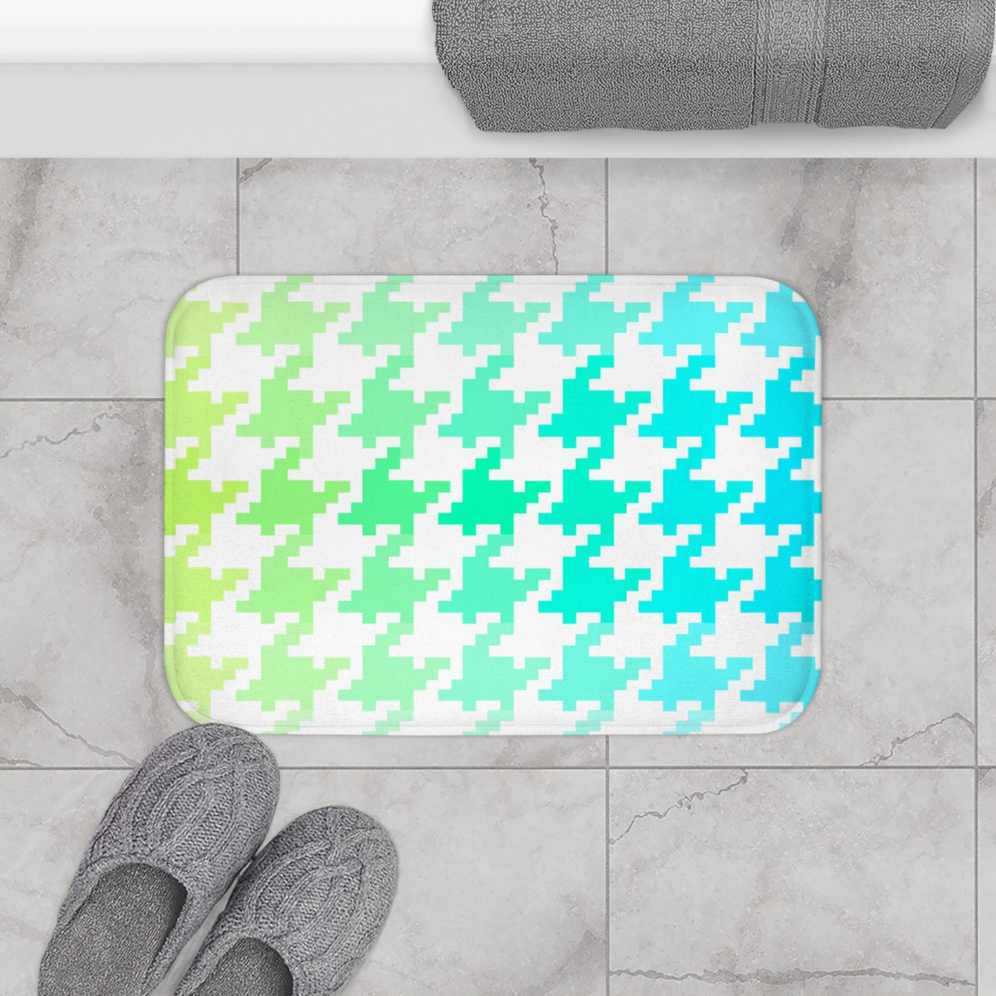 Bath Mats Houndstooth Green/Aqua