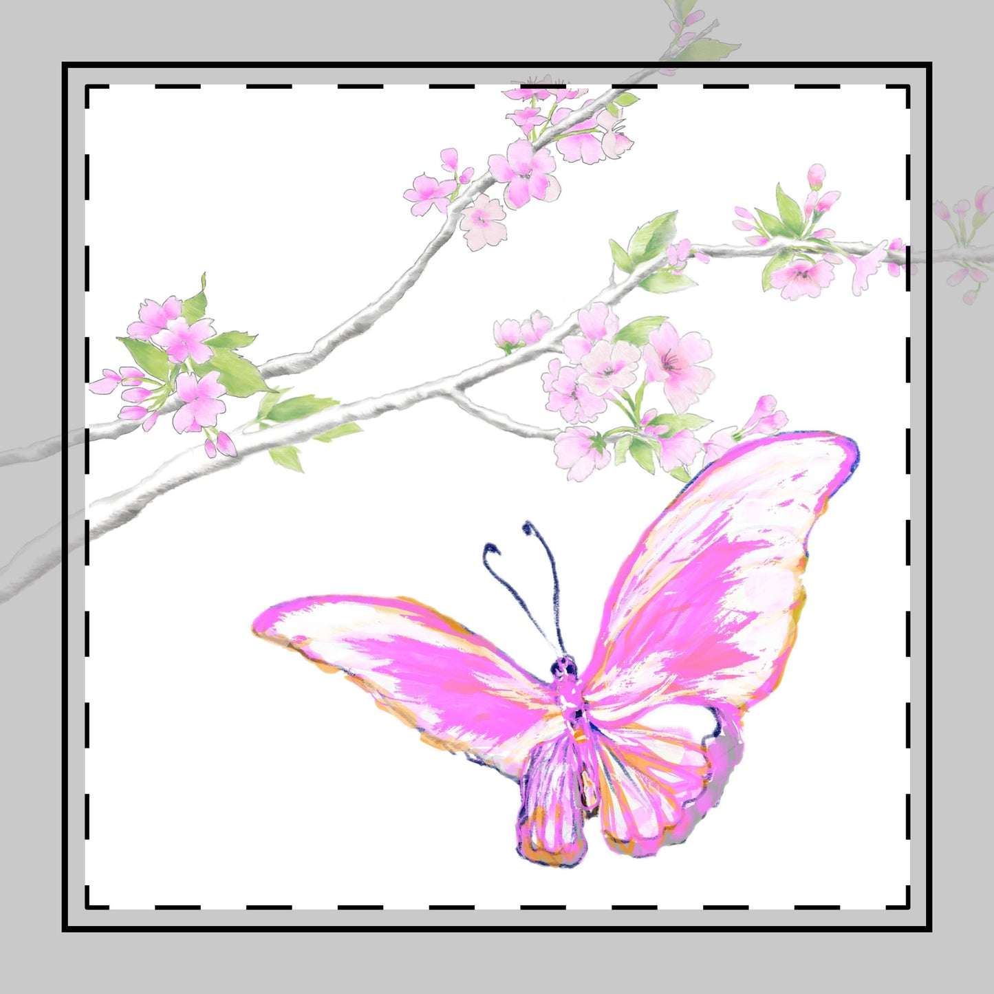 Butterfly Blossom Glide Cotton Twill Napkin in Pink, Creamier White Background, #3