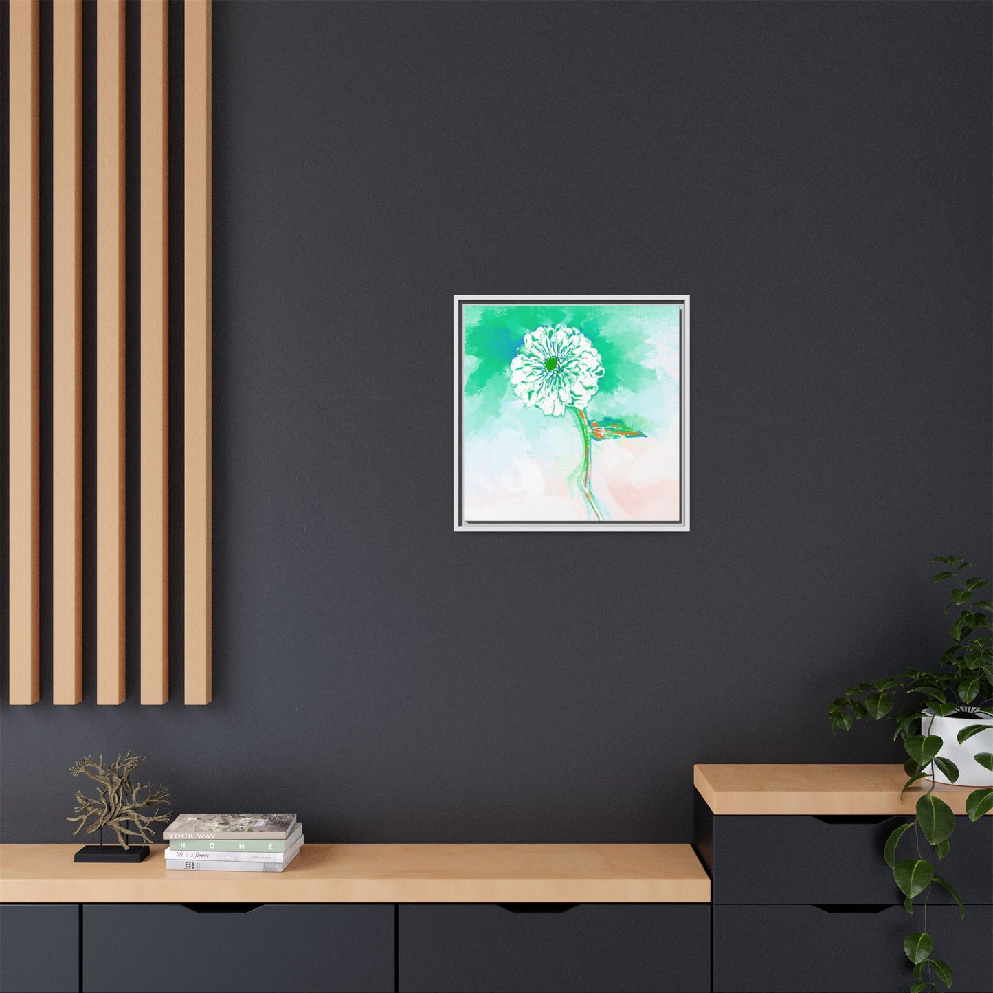Zinnia Color Splash Matte Canvas Green Framed