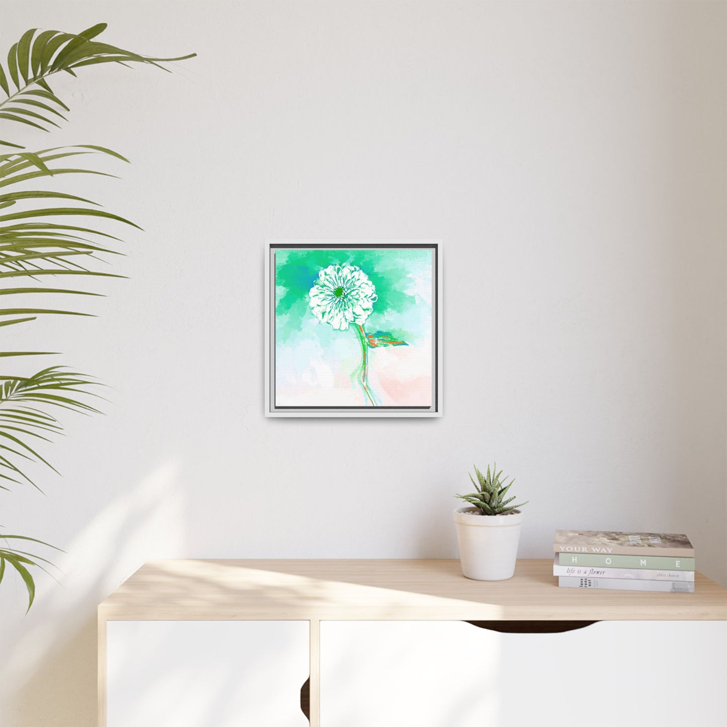 Zinnia Color Splash Matte Canvas Green Framed
