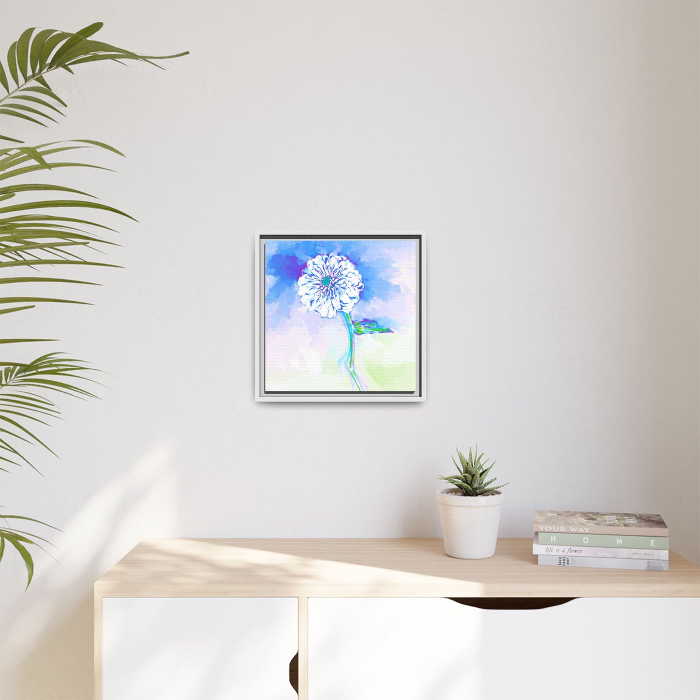 Zinnia Color Splash Matte Canvas Ultramarine Framed