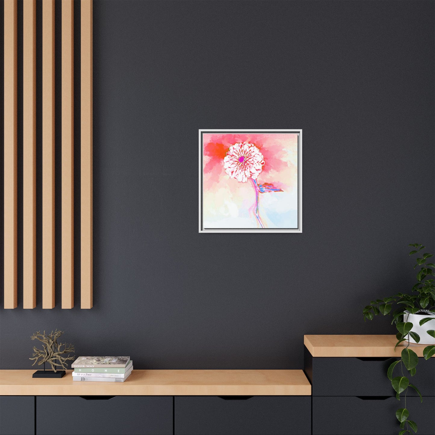 Zinnia Color Splash Matte Canvas Light Red Framed