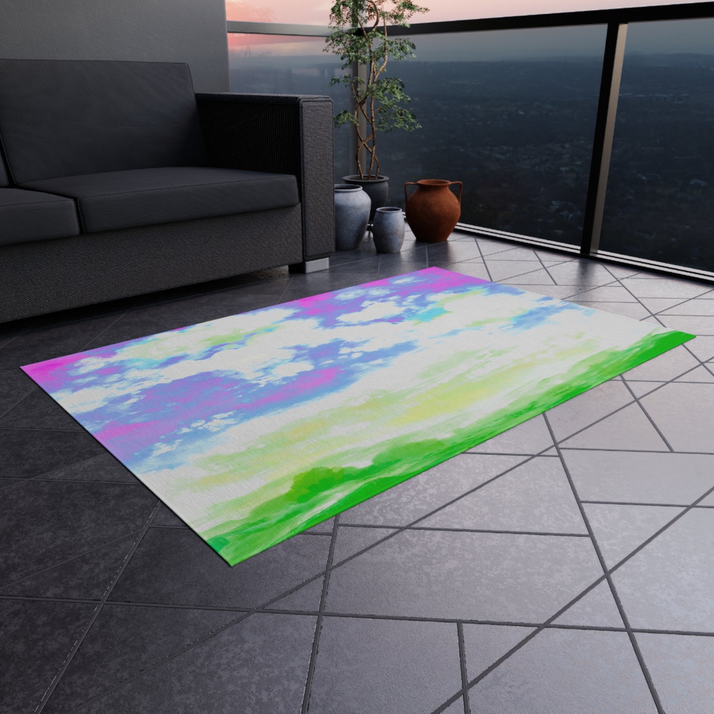 Joyful Landscapes Indoor/Outdoor Rug, Lavender and Blue Lavender, Non-Slip