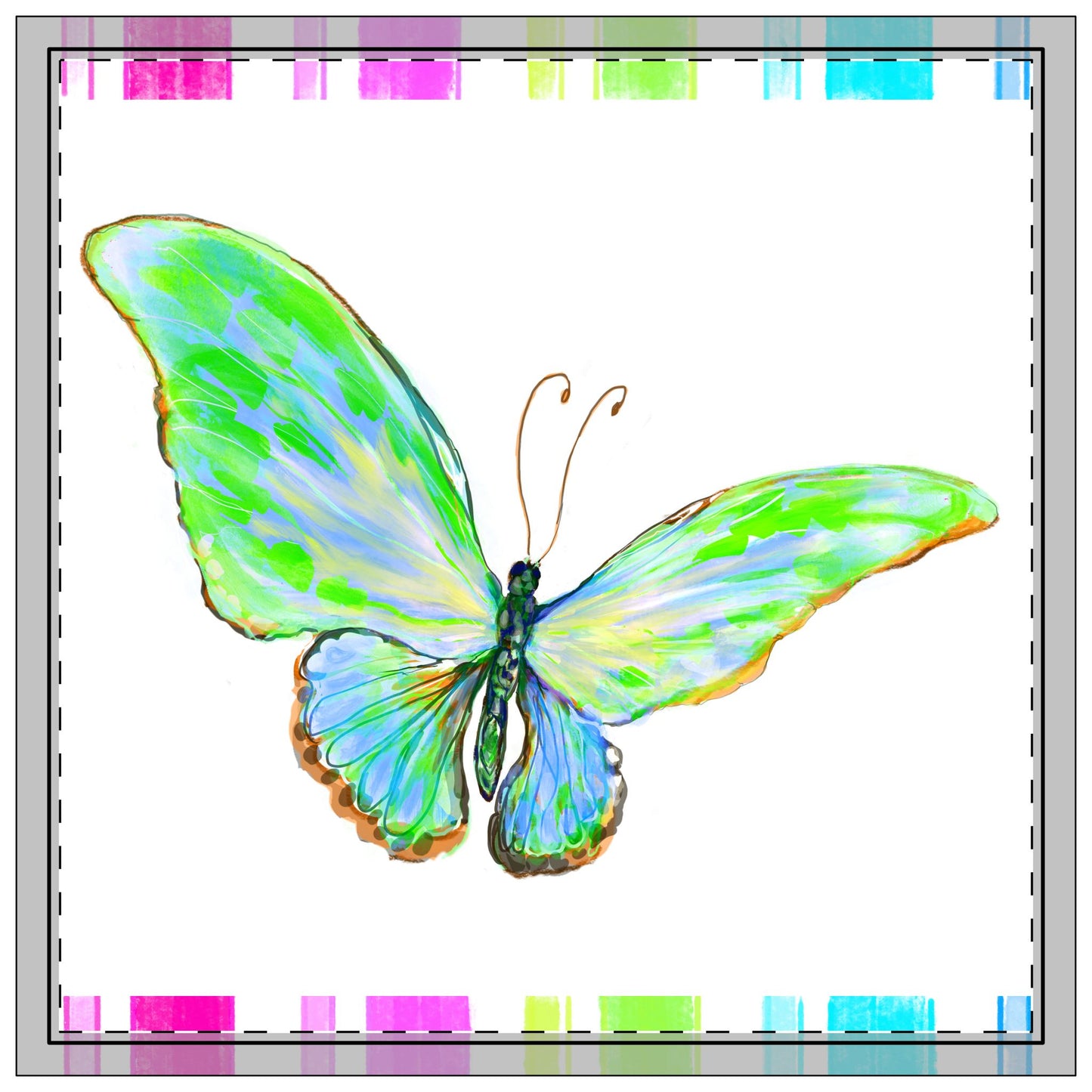 Butterfly Jive In Green with striped Border Napkins (set of 4), polyester