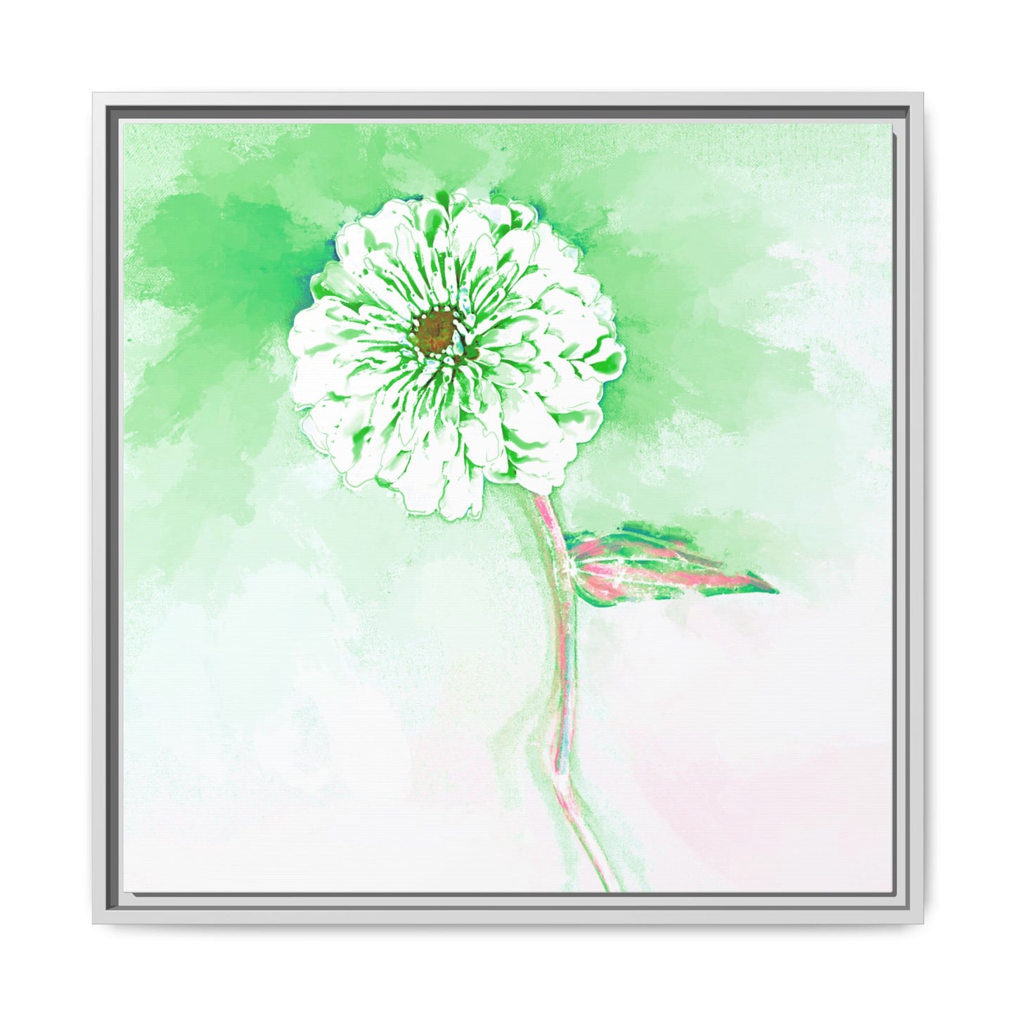 Zinnia Color Splash Matte Canvas Soft Green Framed