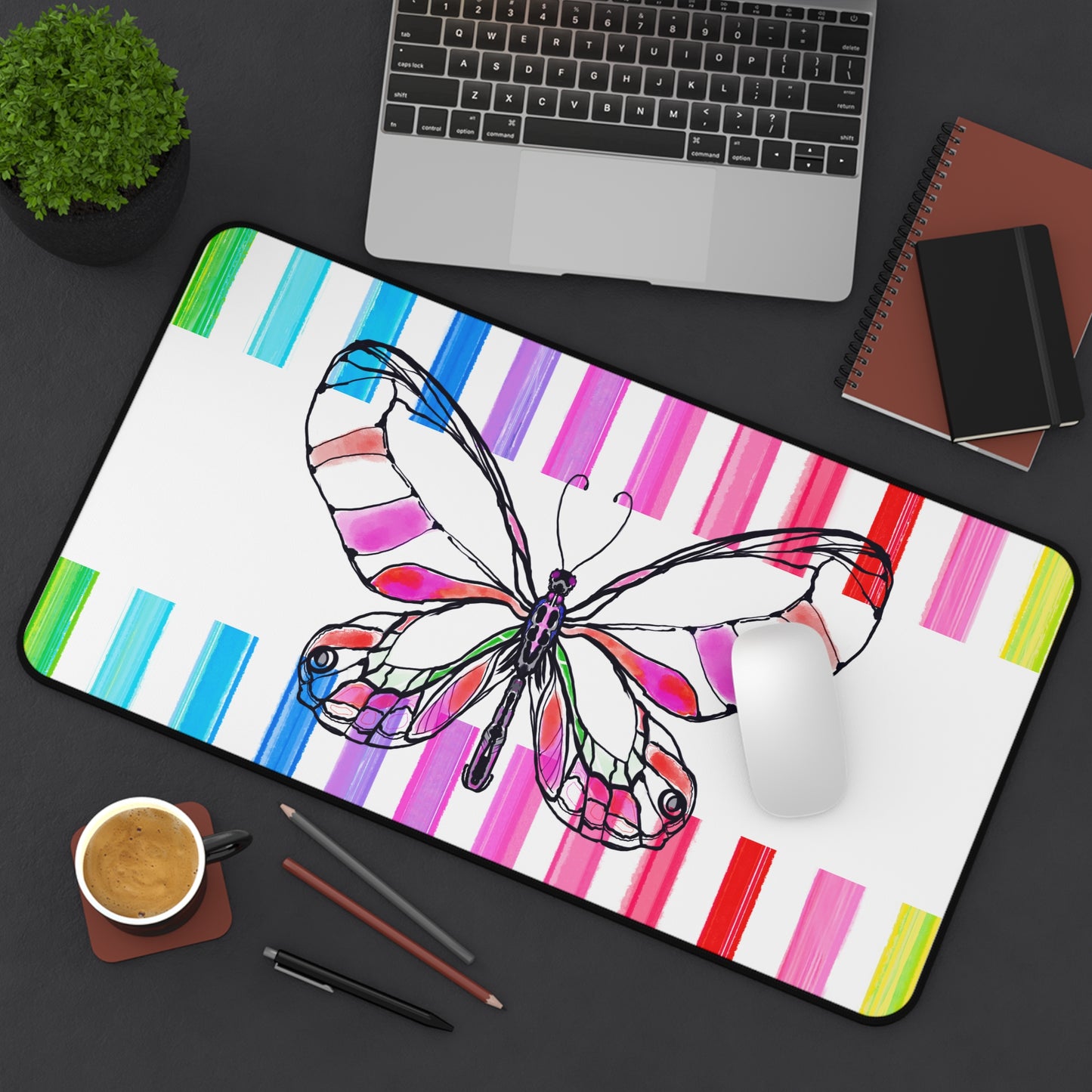Office Flutterstripe Desk Mat with Multi-color Stripes