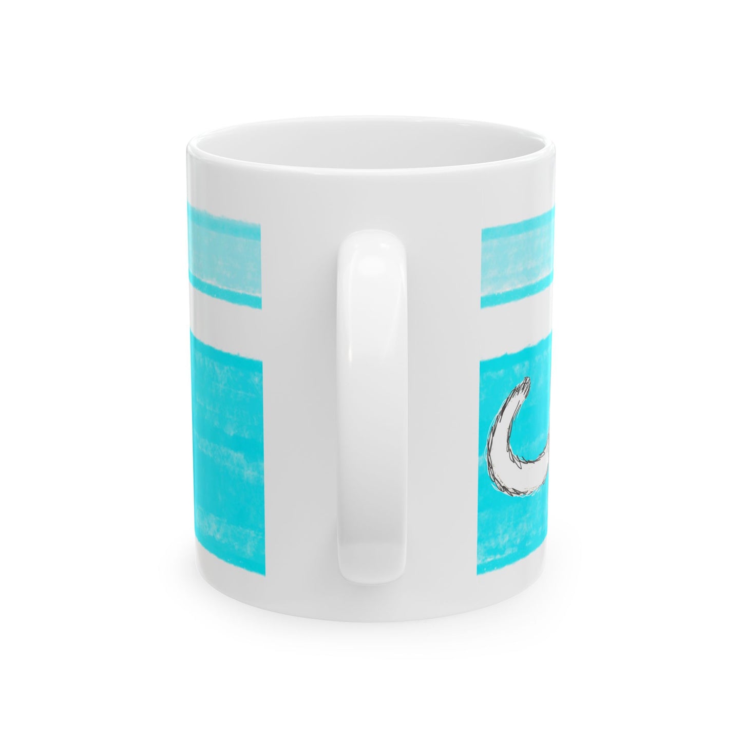 Mega Stripe Kitty Butterfly Flutter Ceramic Mug Aqua